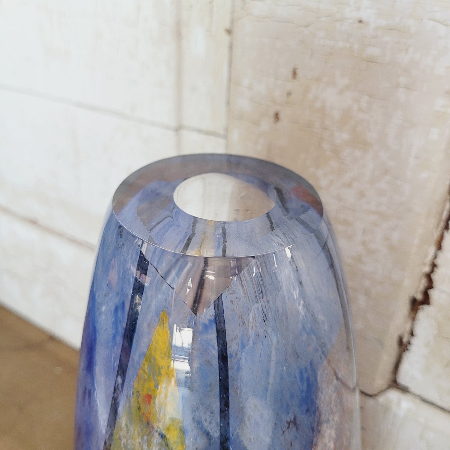 Heavy Art Glass Vase | 10.25" Tall | Blue Multicolor | Thick Contemporary Studio Glass
