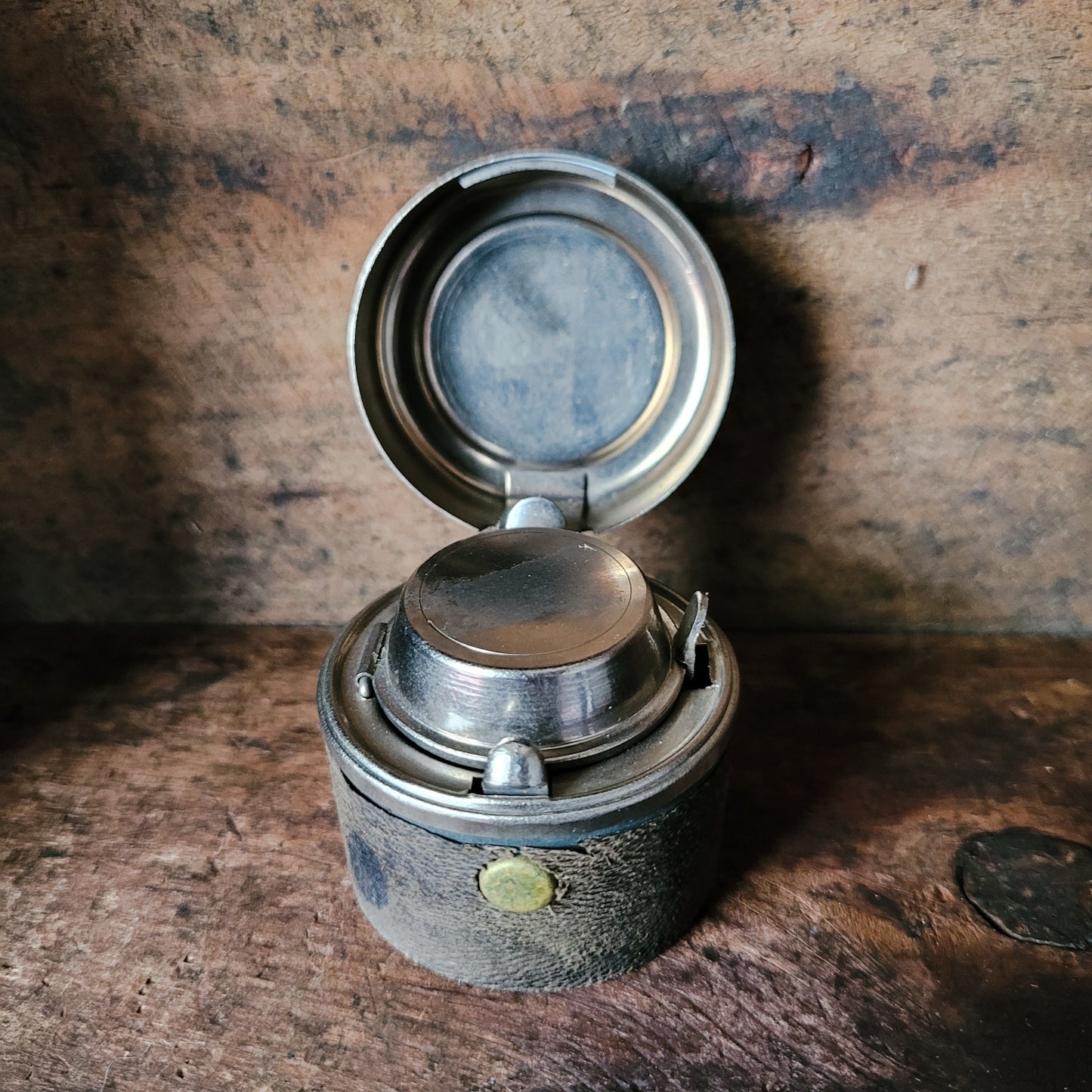 Vintage Travel Inkwell - 20th Century Leather & Metal Collectible