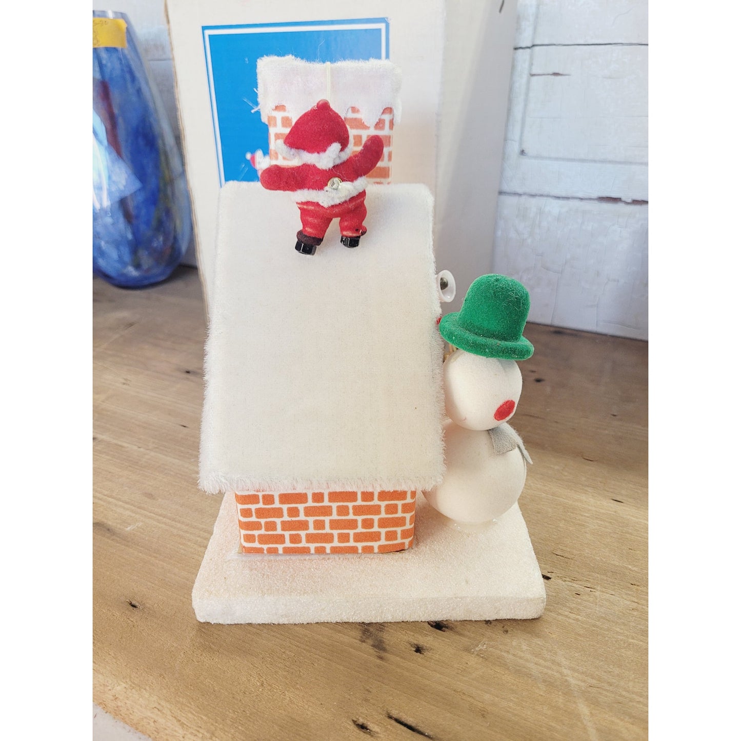 Rare Vintage Pull String Santa Climbs Chimney Music Box | Jingle Bells Works