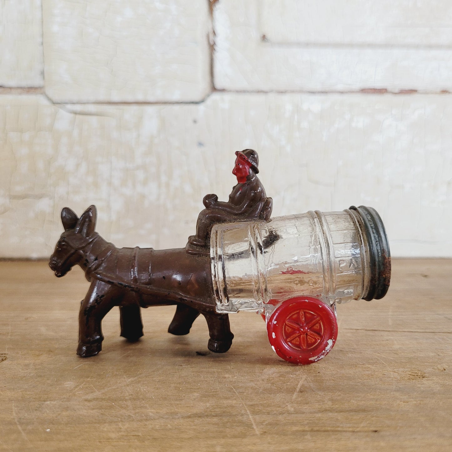 Antique 1930's Mule Wagon & Water Barrel Toothpick Holder