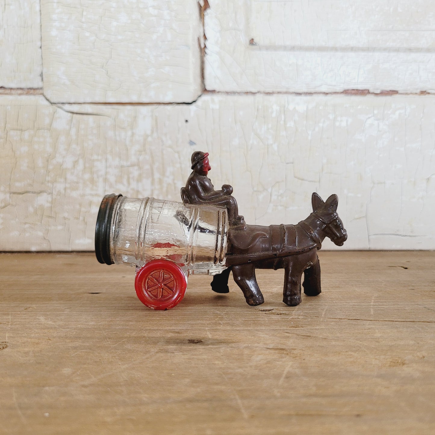 Antique 1930's Mule Wagon & Water Barrel Toothpick Holder