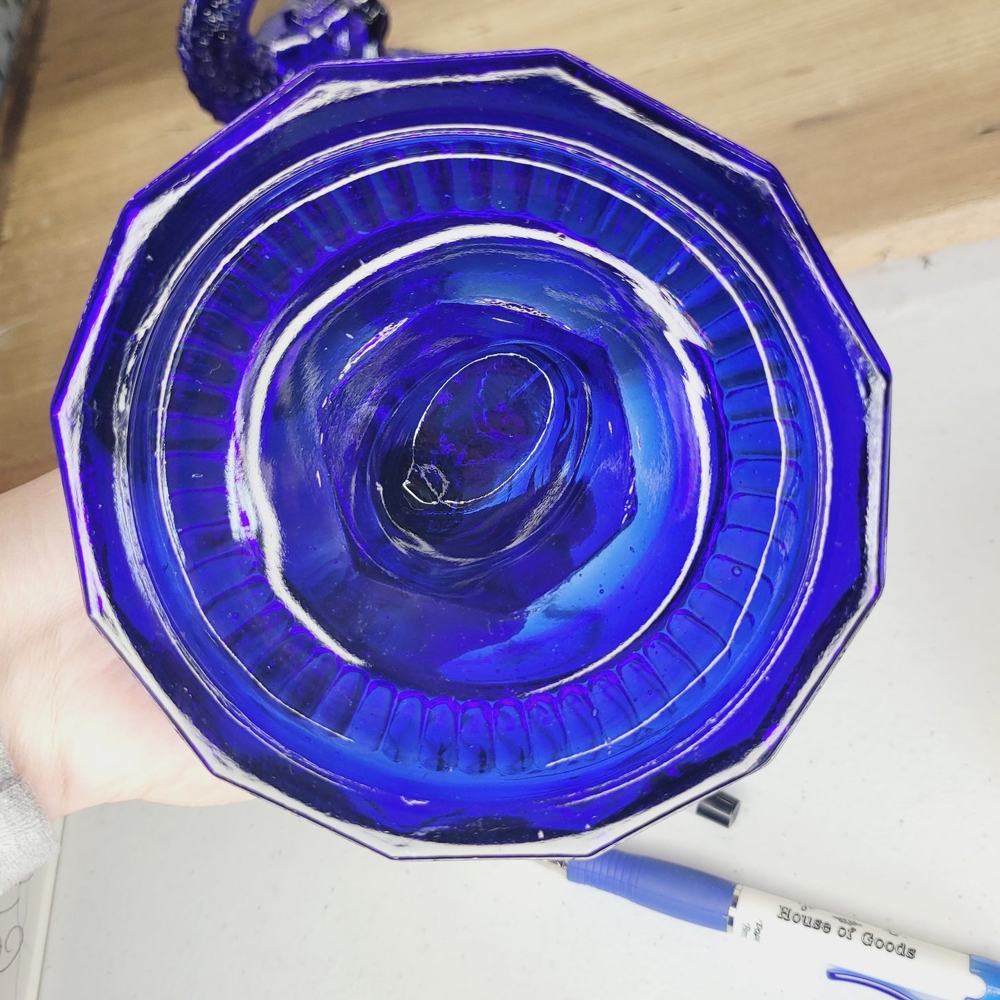 Vintage Portieux Vallerysthal Cobalt Blue Koi Fish Candlesticks Pair French Glass Dolphin Candle Holders