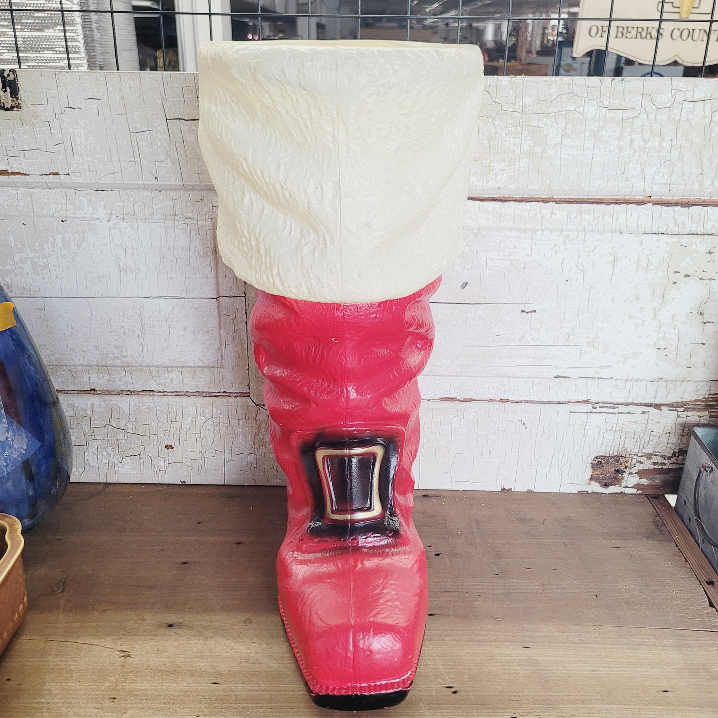 Vintage Santa Boot Blow Mold Store Display | Red & White Plastic Boot | 19" Tall