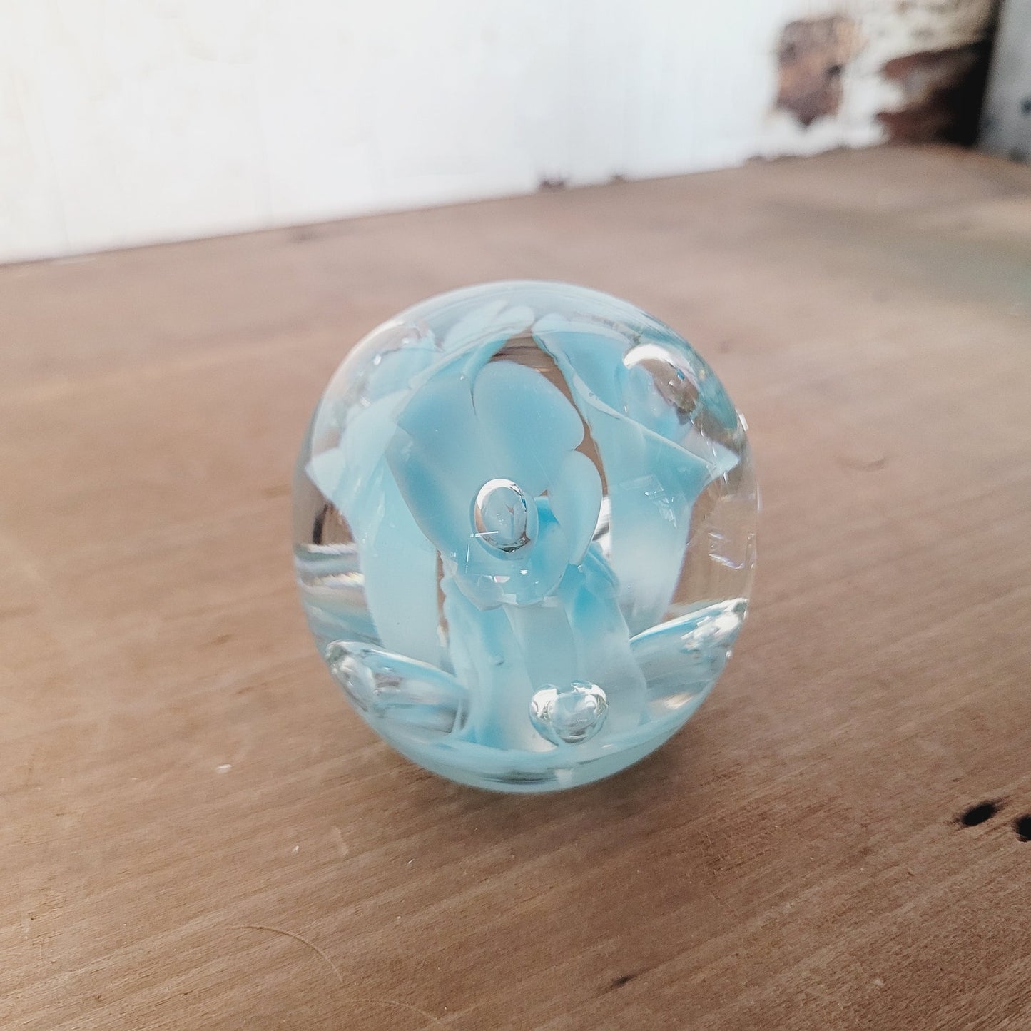 Vintage St. Clair Art Glass Paperweight – 2.5" Blown Glass Bubble Floral Design