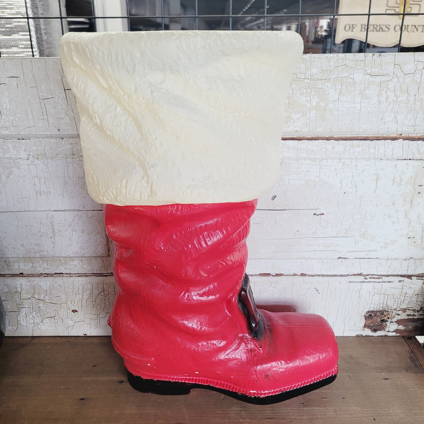 Vintage Santa Boot Blow Mold Store Display | Red & White Plastic Boot | 19" Tall