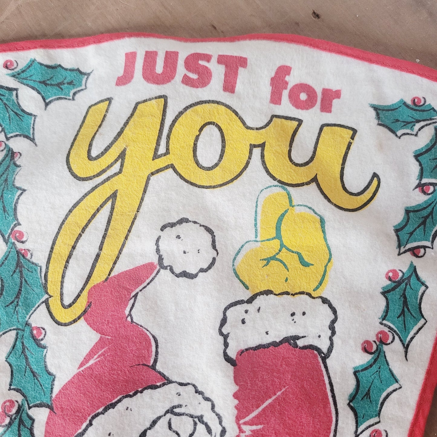 Vintage 19" Santa Claus Christmas Stocking Teddy Bear Candy Cane Just for You