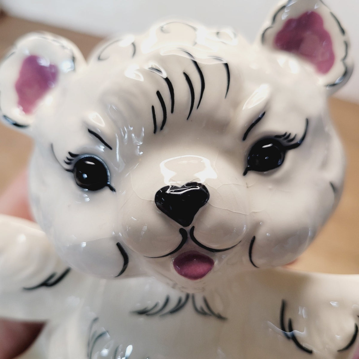 Kay Finch White Black Pink Bear Figurine 6 Inch Ceramic