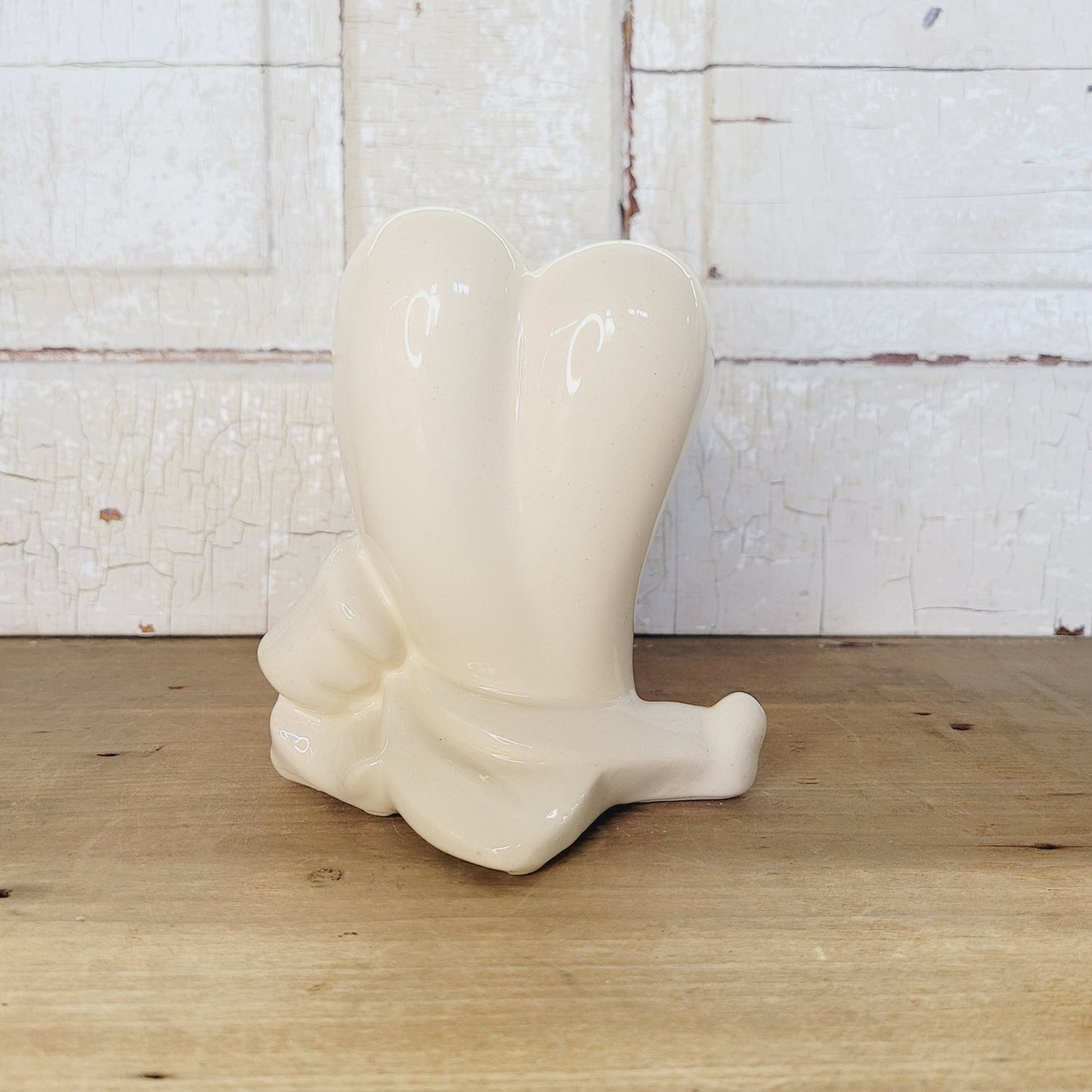 Vintage USA Pottery Heart Planter with Bow, 5.75 inches - Marked USA