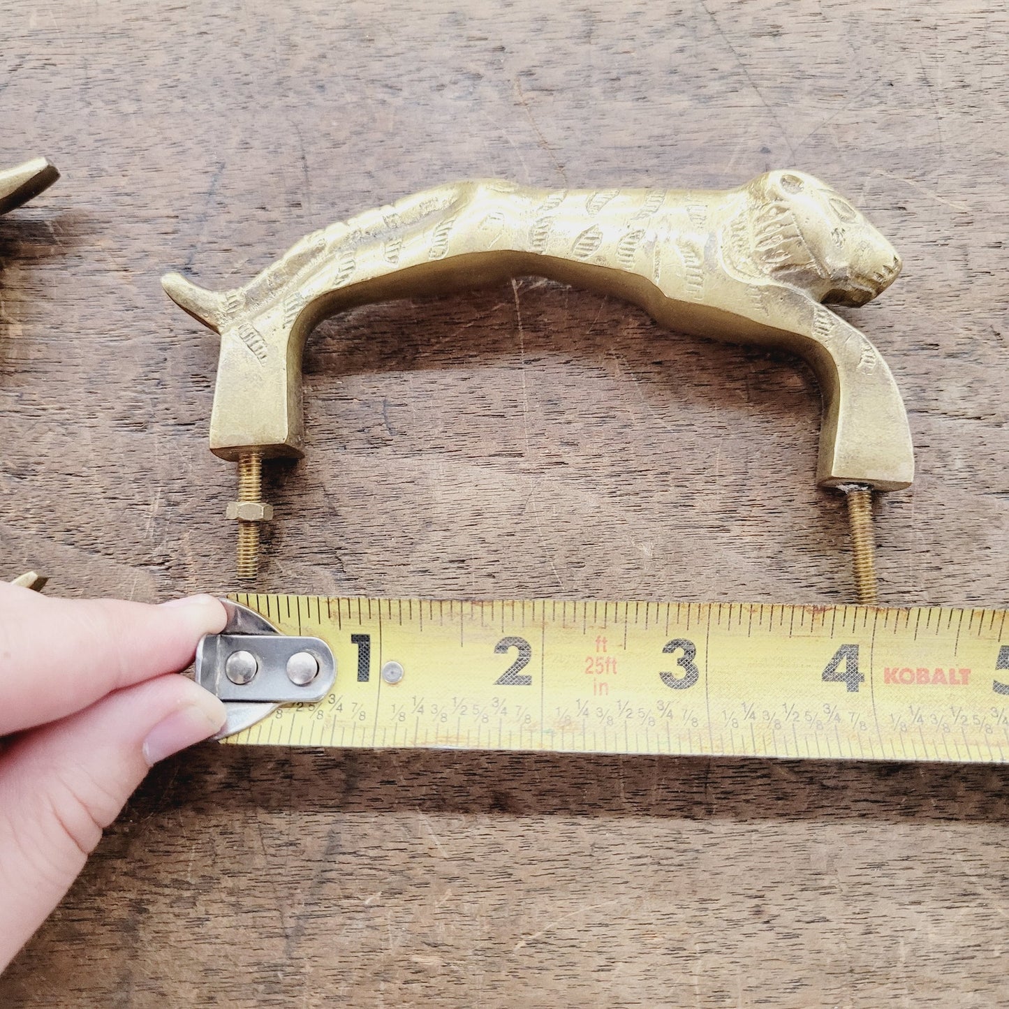 Vintage Brass Tiger Drawer Pulls 4pc Set Heavy Cabinet Hardware 4" Centers