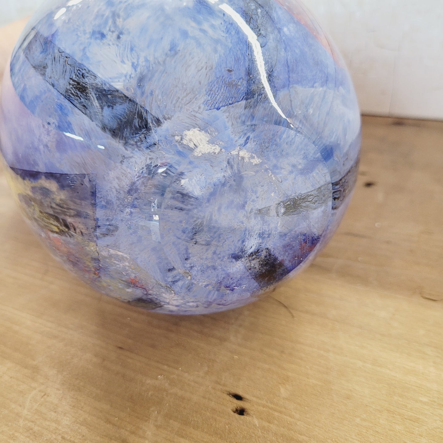 Heavy Art Glass Vase | 10.25" Tall | Blue Multicolor | Thick Contemporary Studio Glass