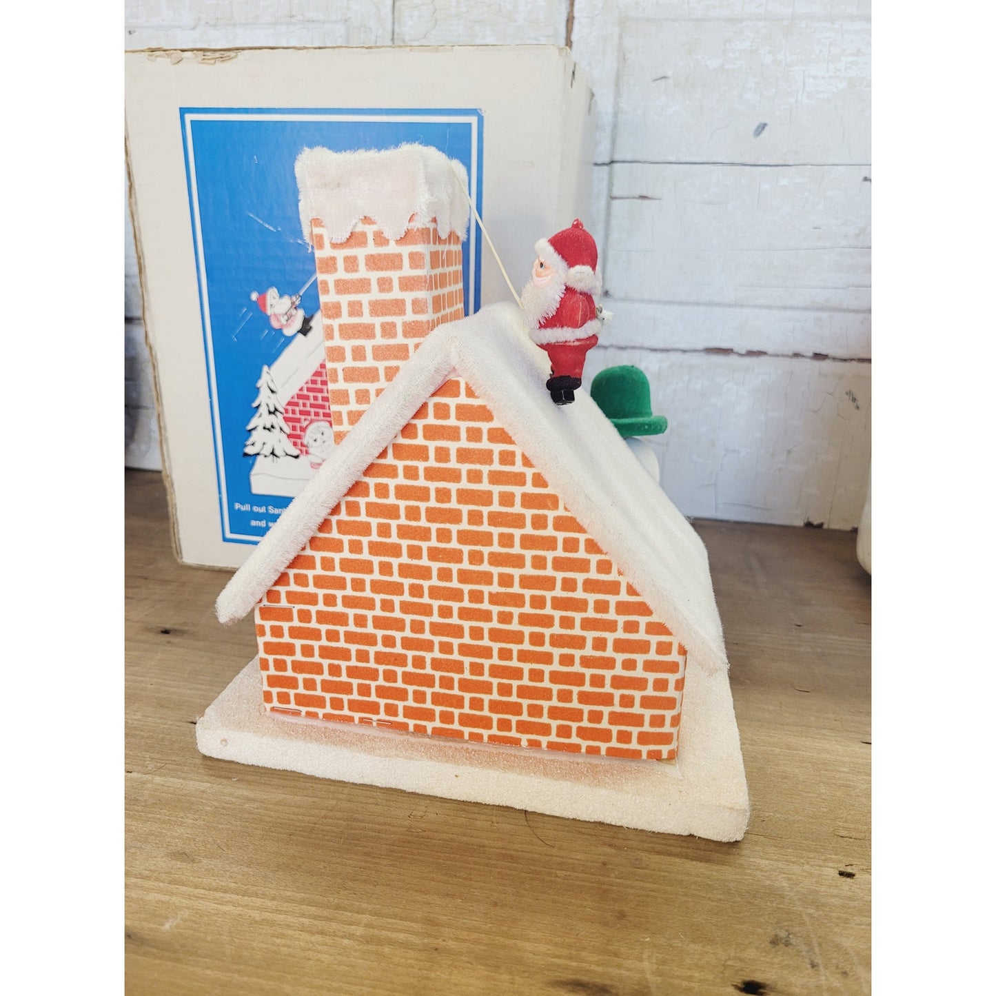 Rare Vintage Pull String Santa Climbs Chimney Music Box | Jingle Bells Works