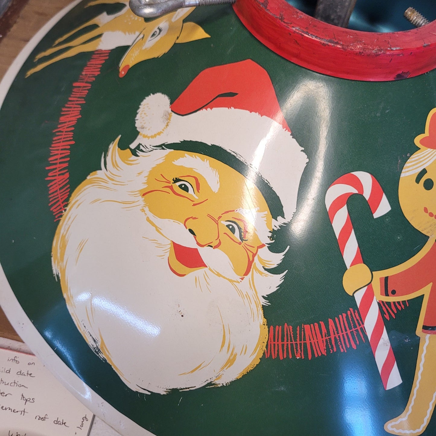 1950s Vintage Tin Metal Litho Christmas Tree Stand Santa Rudolph Gingerbread