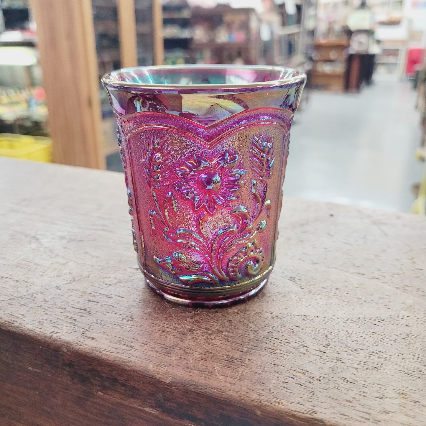 Imperial Glass Fieldflower Carnival Glass Tumbler Sunset Ruby Red Vintage