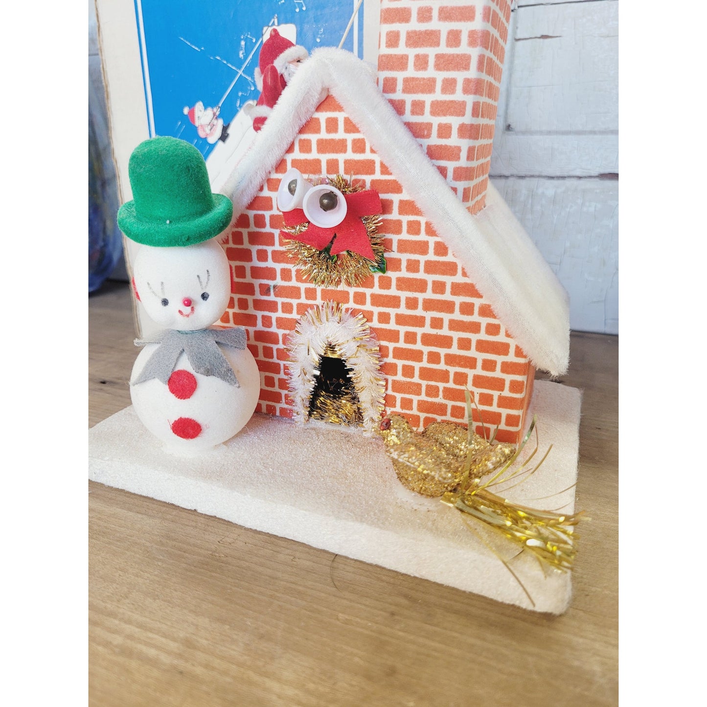 Rare Vintage Pull String Santa Climbs Chimney Music Box | Jingle Bells Works