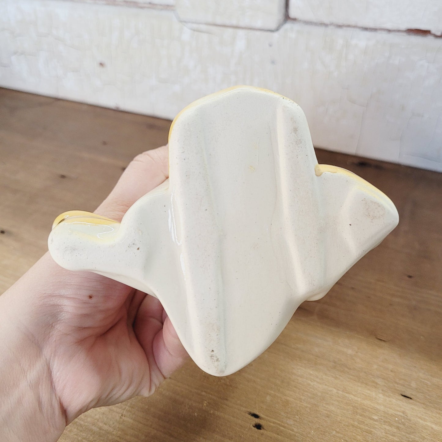 Vintage USA Pottery Heart Planter with Bow, 5.75 inches - Marked USA