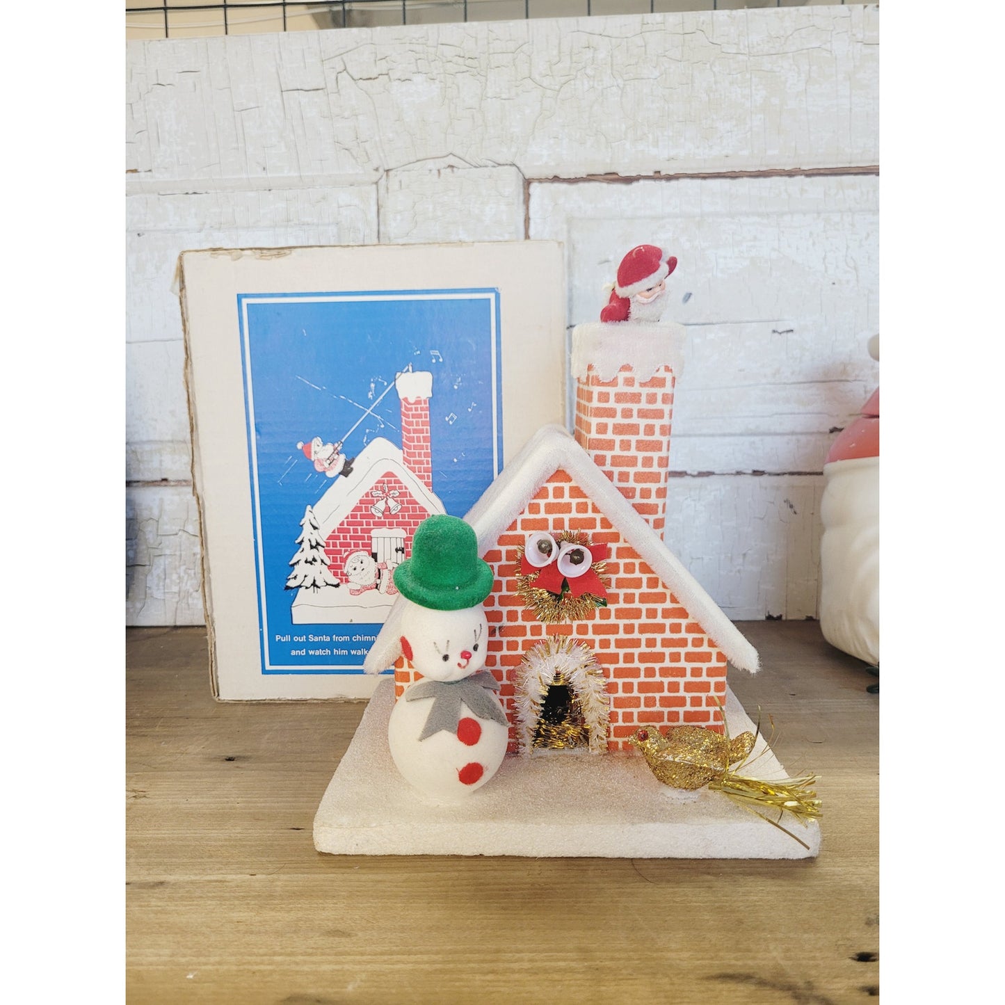 Rare Vintage Pull String Santa Climbs Chimney Music Box | Jingle Bells Works