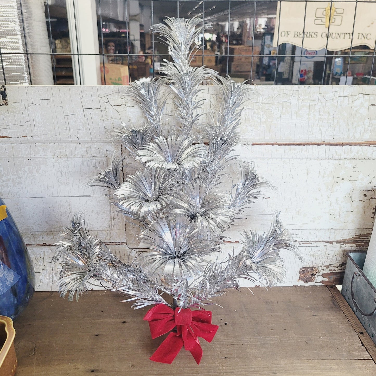 1950s Aluminum Pom Pom Hanging Christmas Tree | Wall Door Tree | 2 Ft Box #K5000