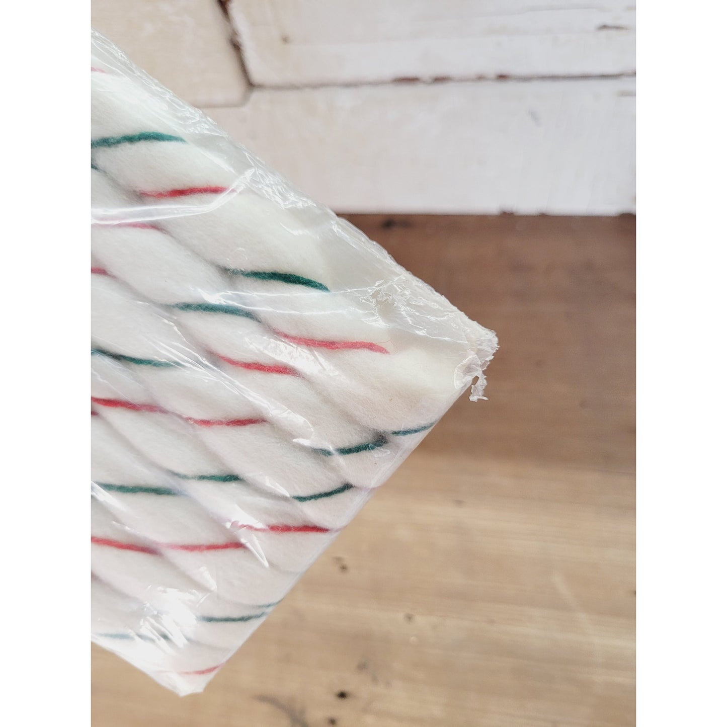 Vintage 1950s Christmas Garland Flame Proof Cotton Candy Cane Stripe 15 Ft