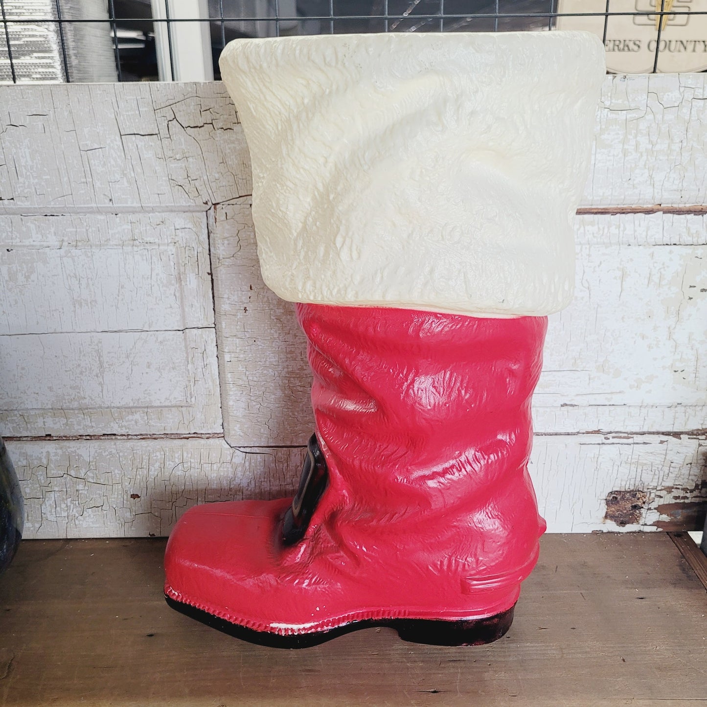 Vintage Santa Boot Blow Mold Store Display | Red & White Plastic Boot | 19" Tall