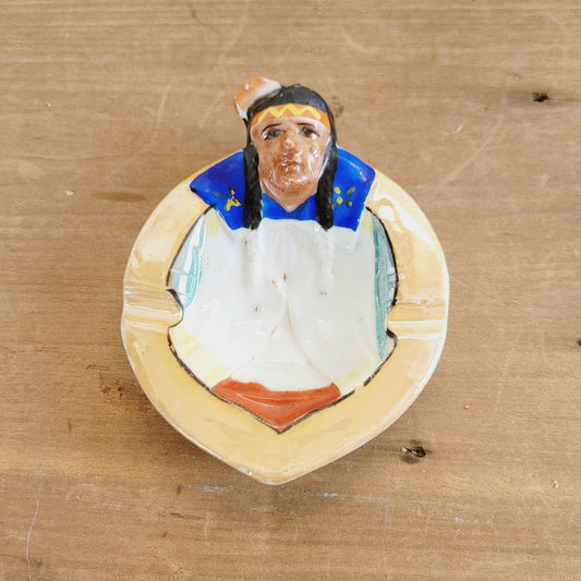 Vintage Lusterware Native American Indian Ashtray