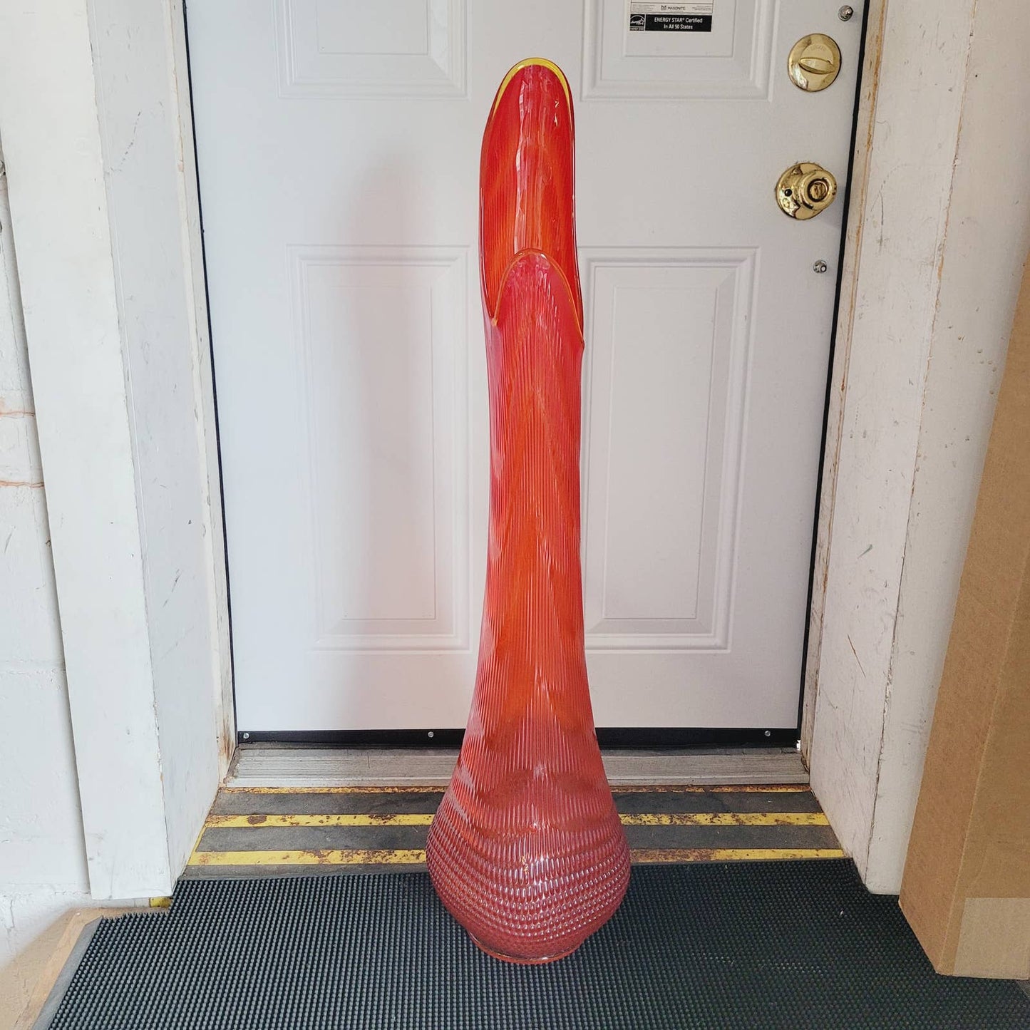 Mid Century 34" LE SMITH Swung Floor Vase Nubby Butt Tangerine AMBERINA