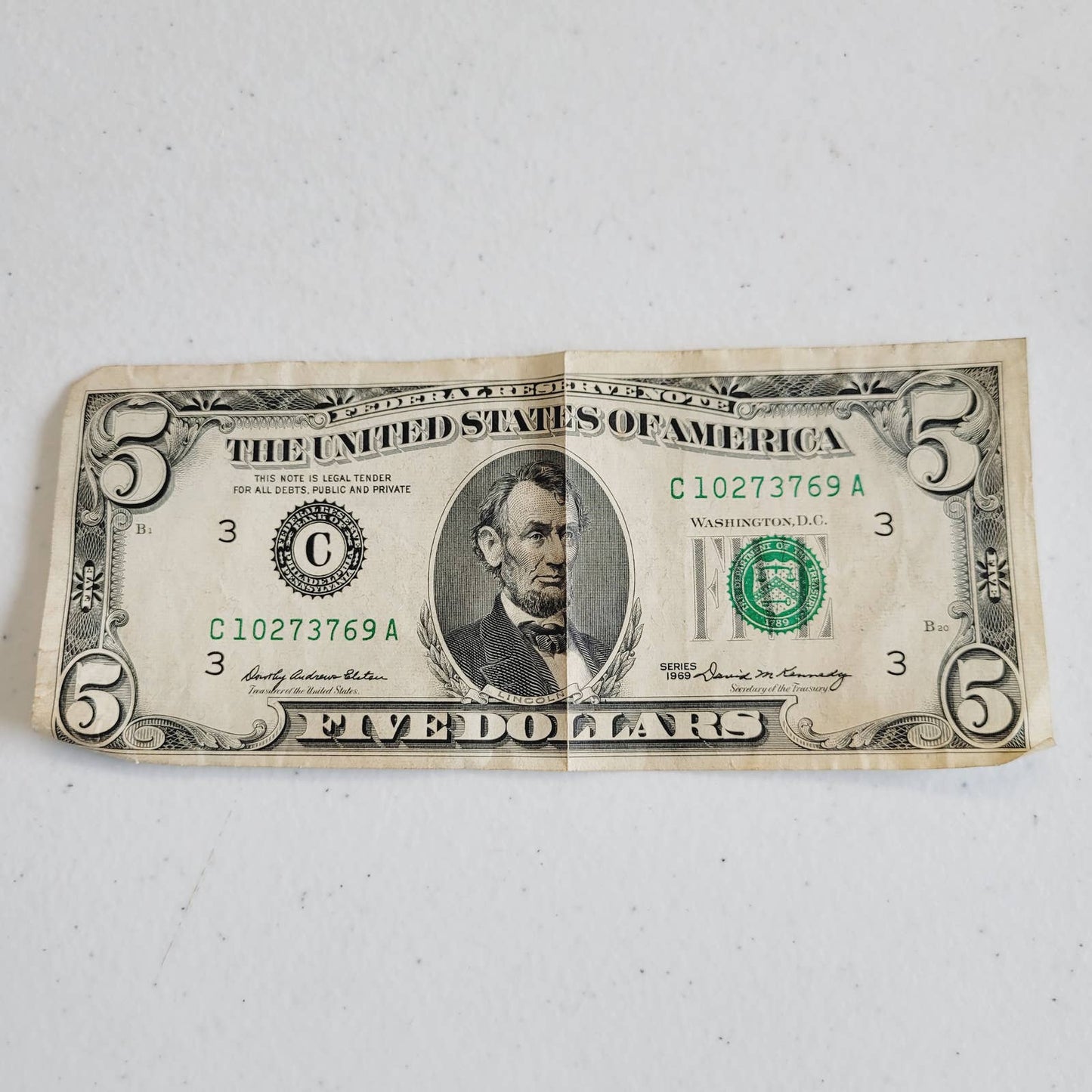 1969 $5 Five Dollar Bill Currency C