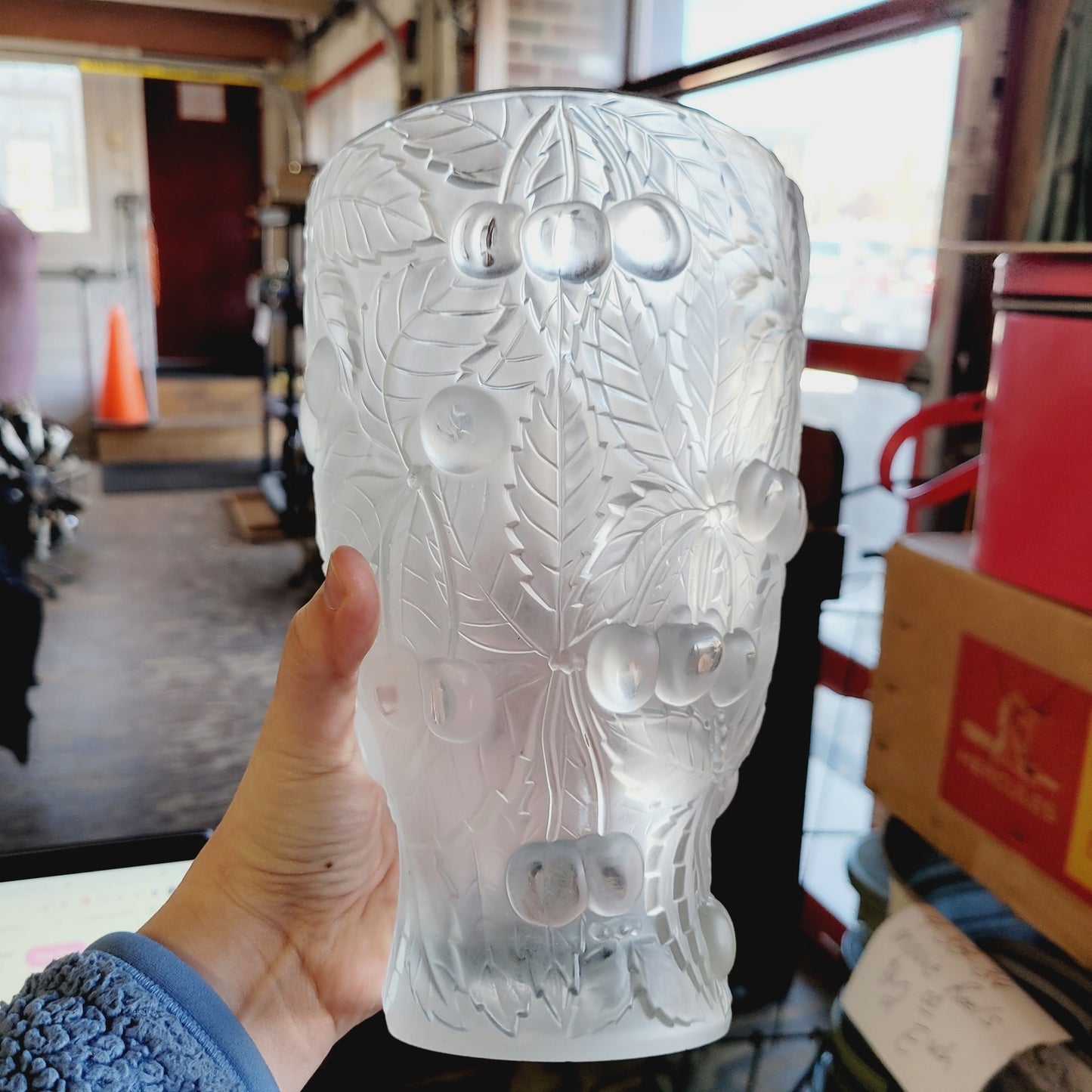Vintage 1930s Josef Inwald Frosted Cherry Vase 8 1/2