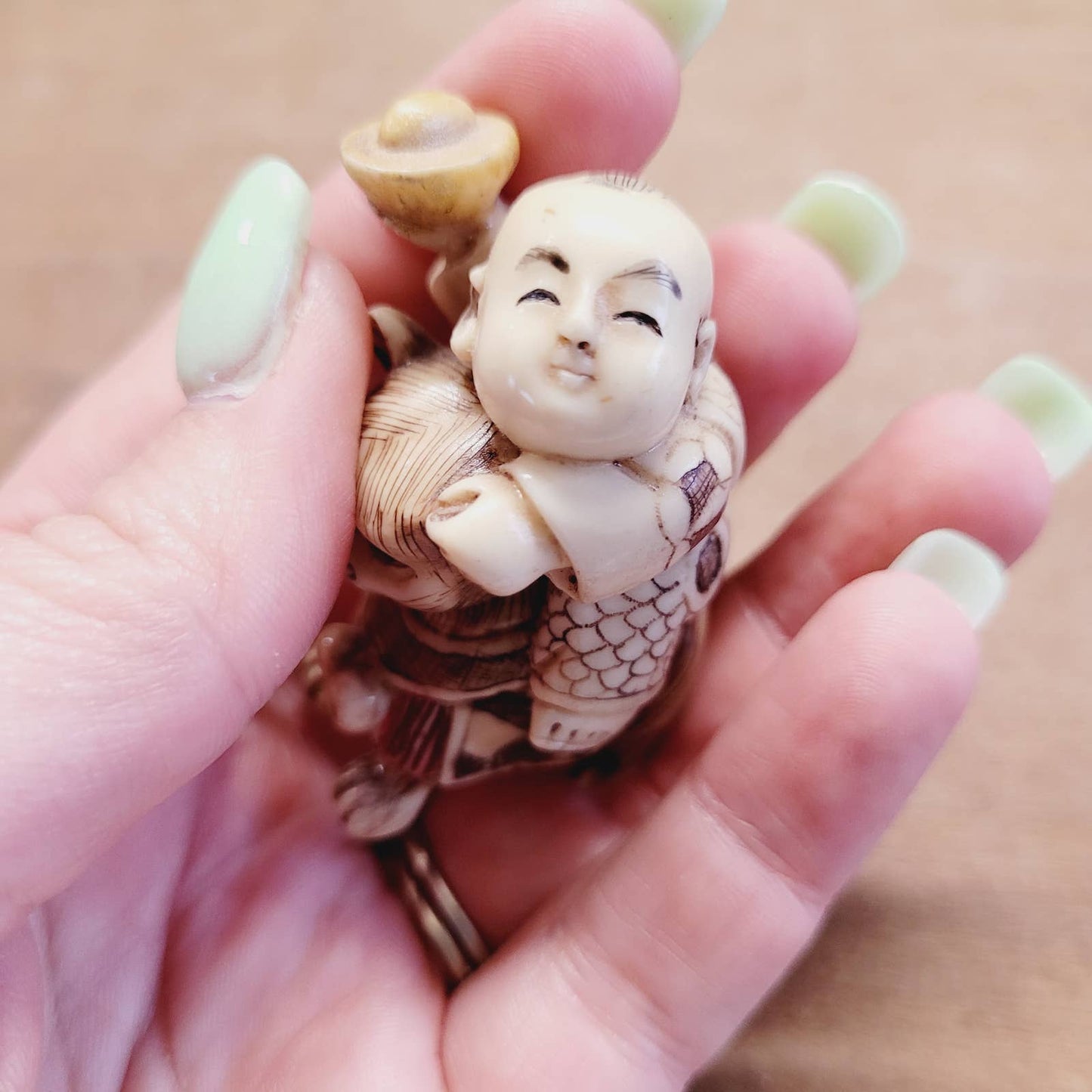 Japanese Antique Netsuke Man on Animal