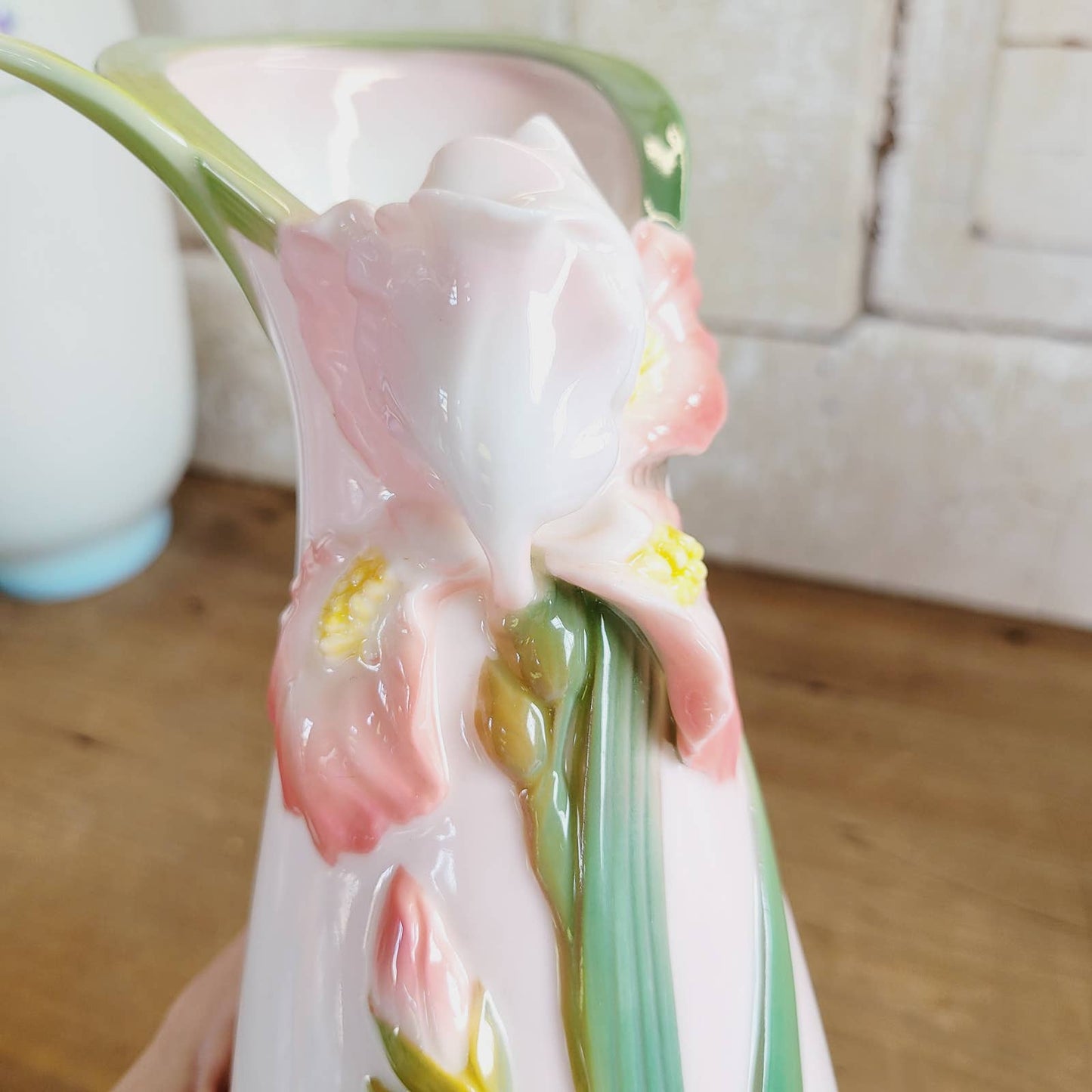 Porcelain Pink Iris Vase - Vintage Floral - Gallant Craft