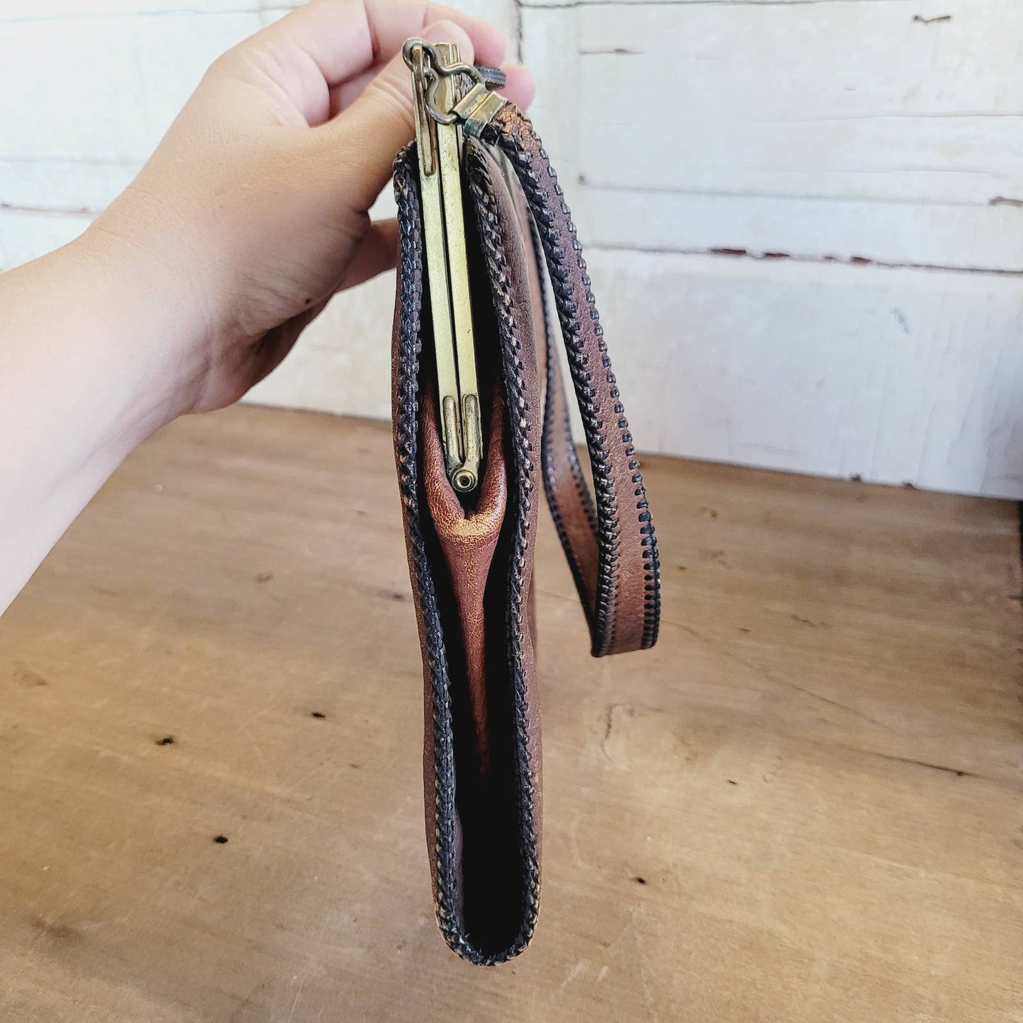 Antique 1918 Amity Tooled Leather Purse