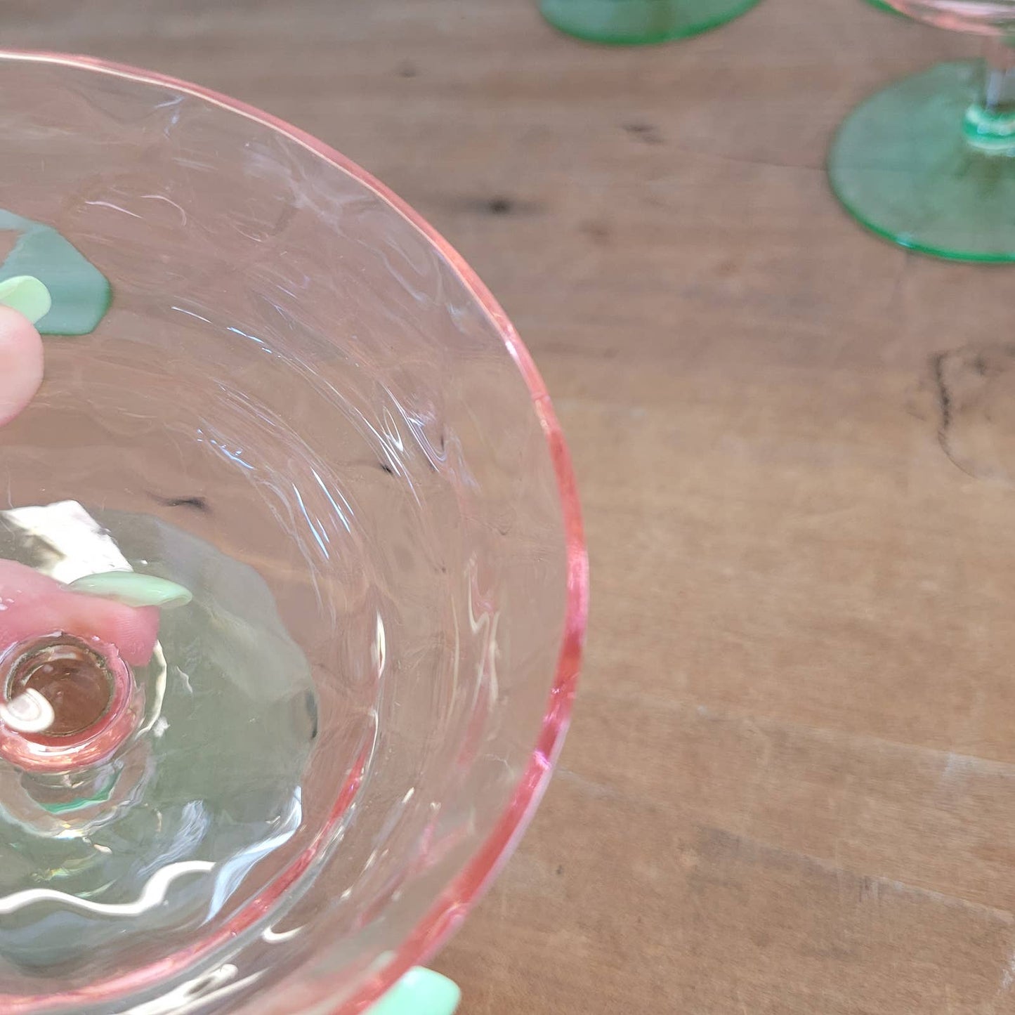 (8) Diamond Optic Pink Green Uranium Sherbet Champagne Coupe Depression Vintage