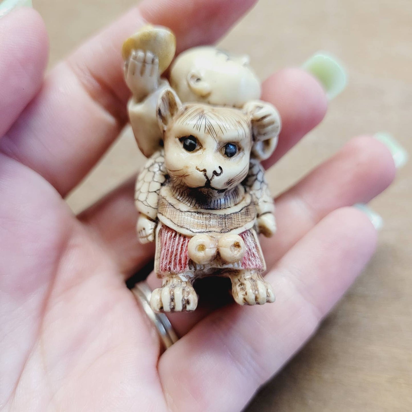 Japanese Antique Netsuke Man on Animal