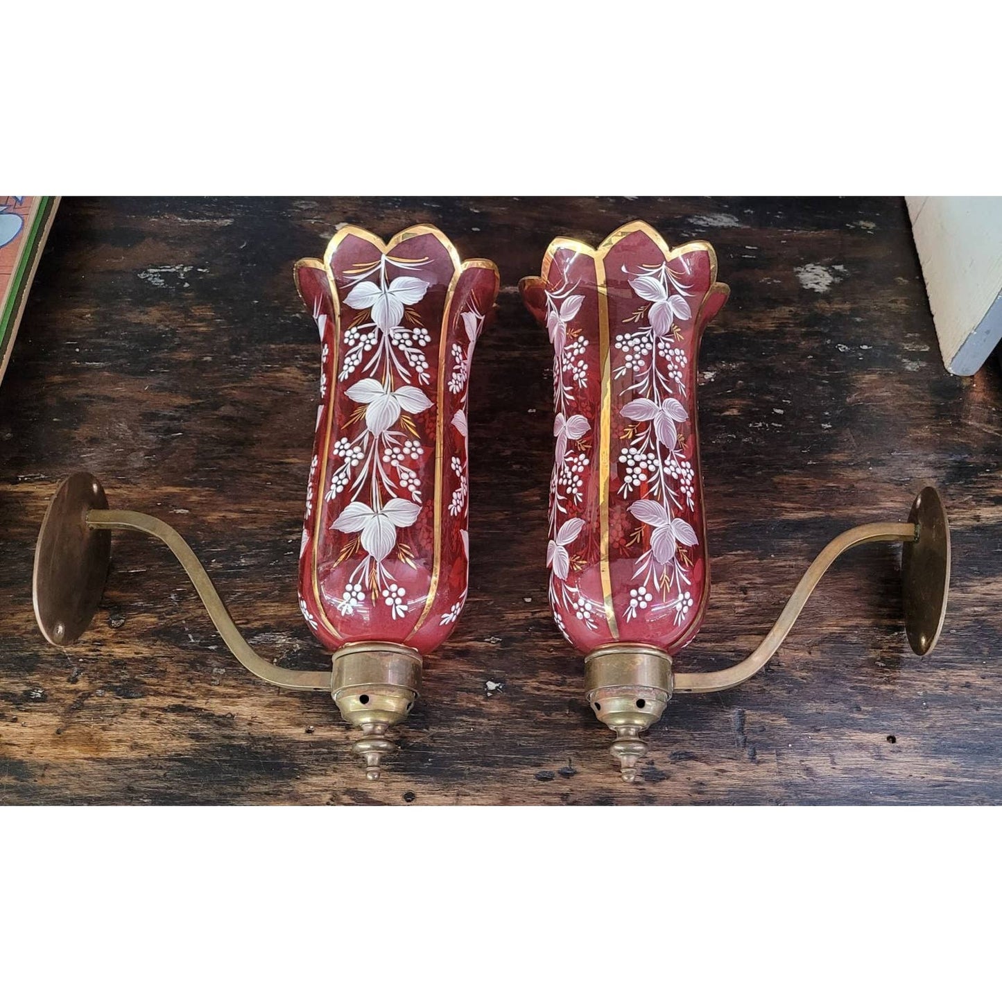 VINTAGE CRANBERRY GLASS WALL SCONCES
