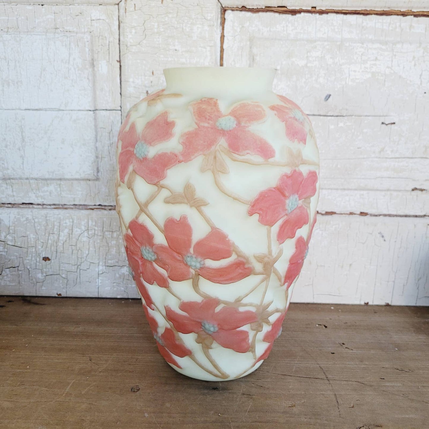 Vintage Large Consolidated Glass Dogwood Vase GLOWS