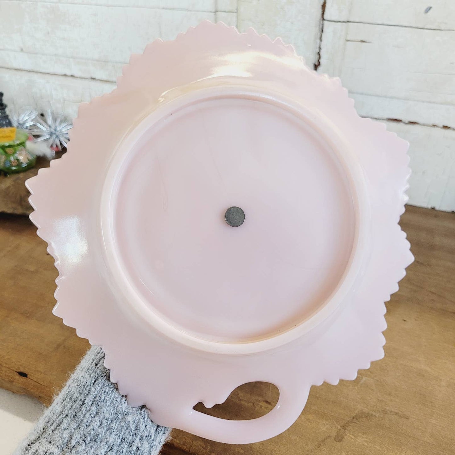 Fenton Pink Slag Milk Glass Leaf Tiered Cake Server Handled