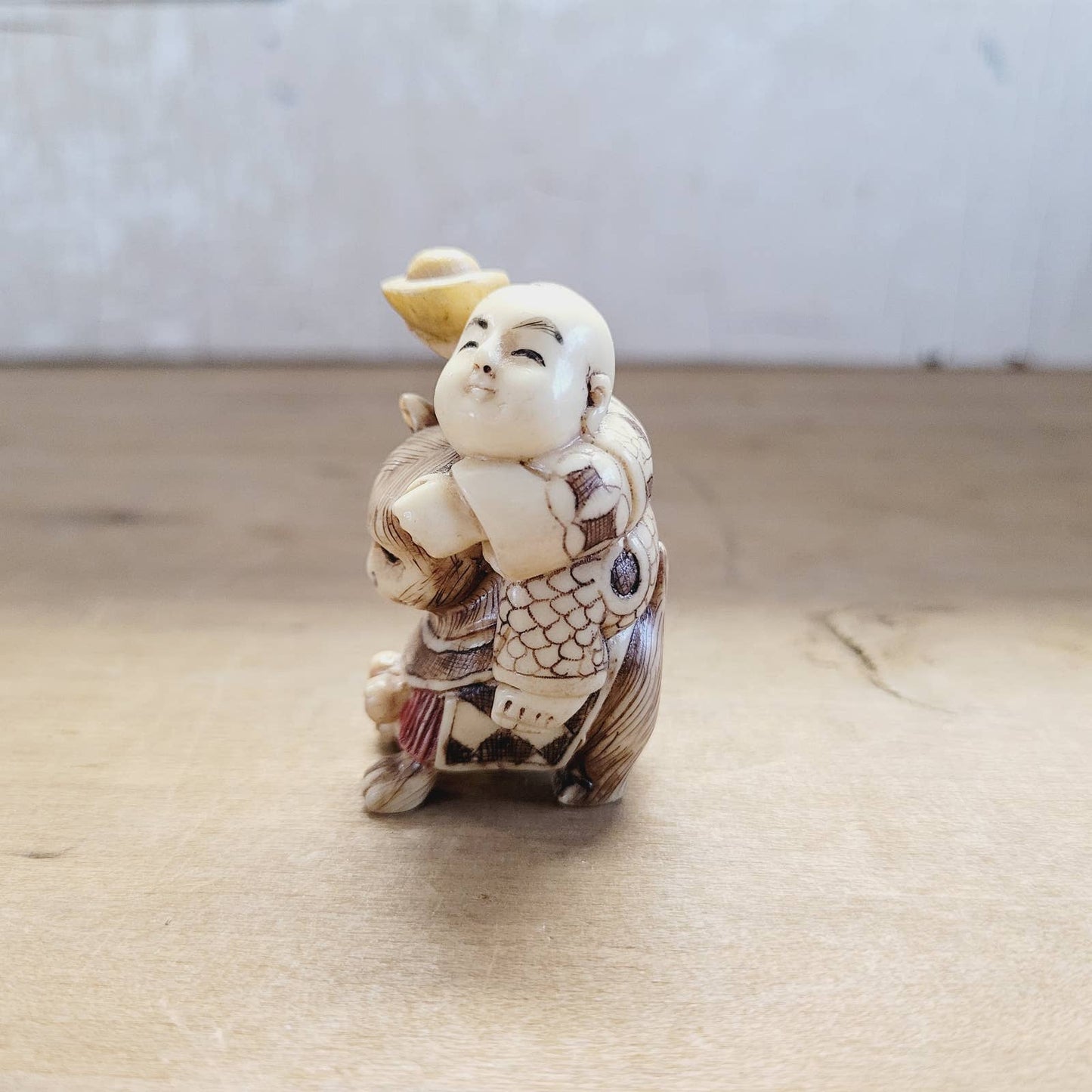 Japanese Antique Netsuke Man on Animal