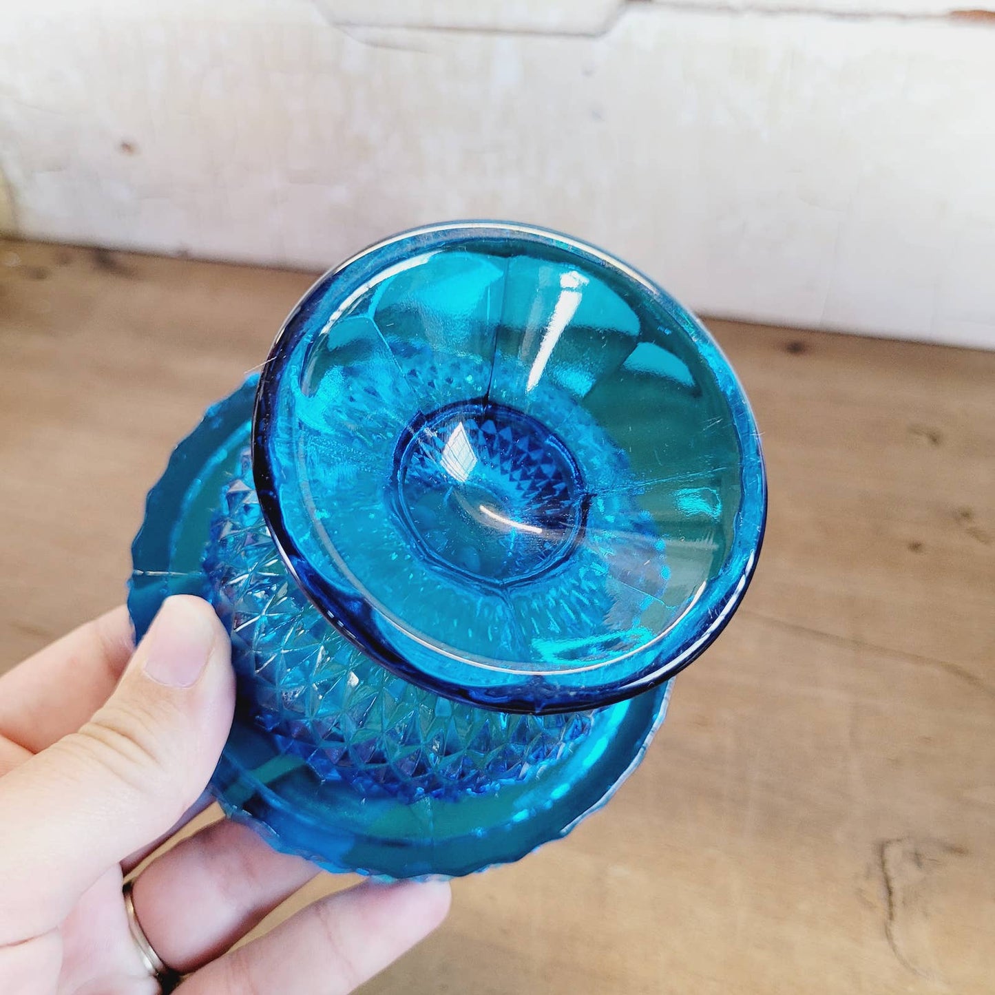 Vintage Viking Glass Blue Diamond Point Fairy Lamp