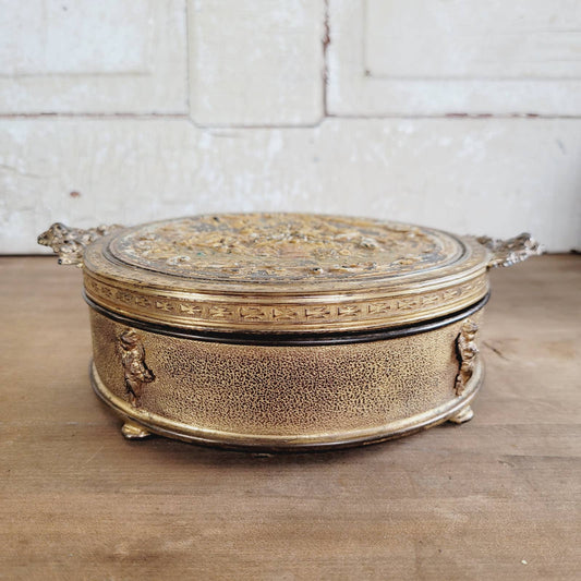 Circa 1910-30's Apollo Antique Glass and Brass Divided Vanity w/ Lid and Cherubs