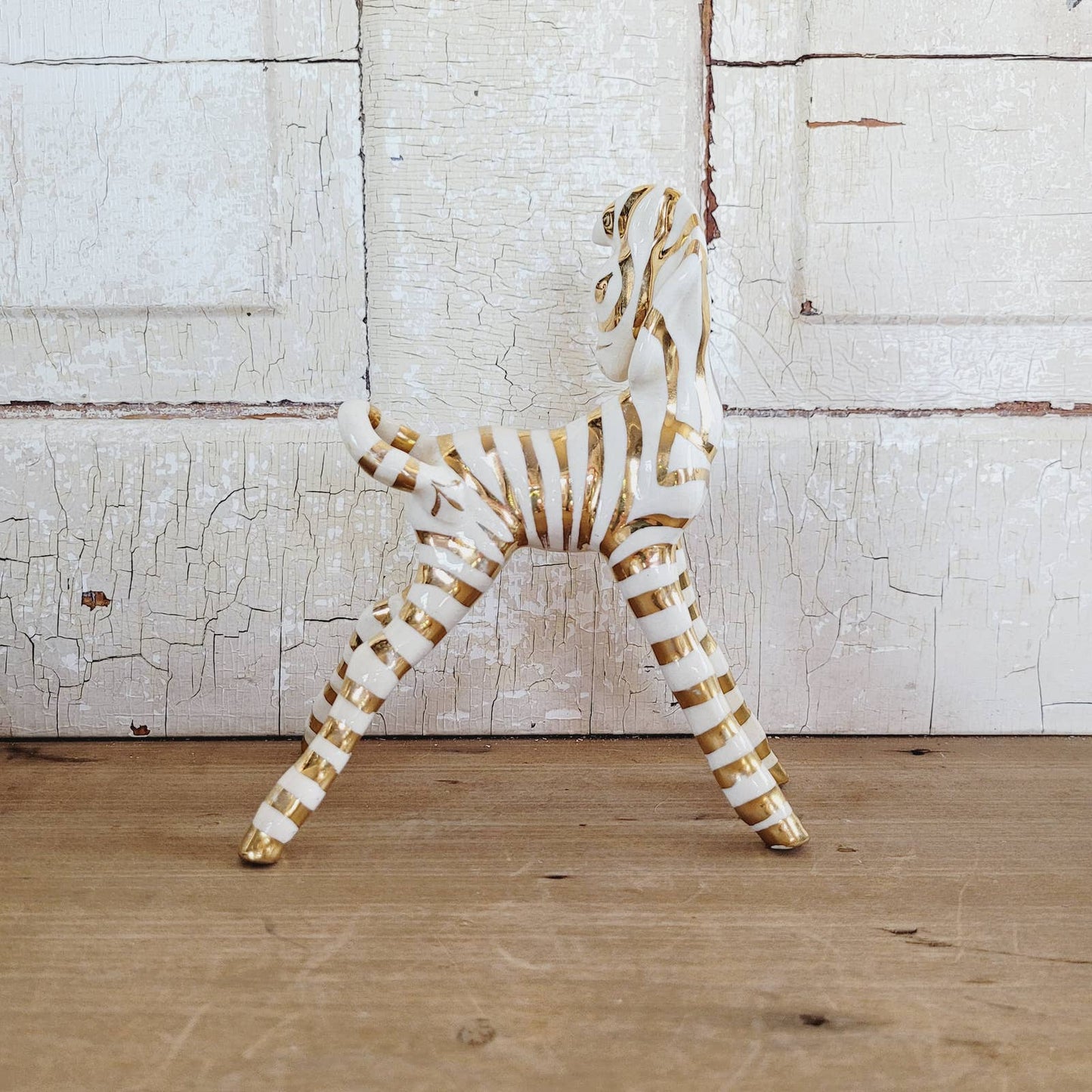Vintage Gold Striped Zebra Figurine MCM