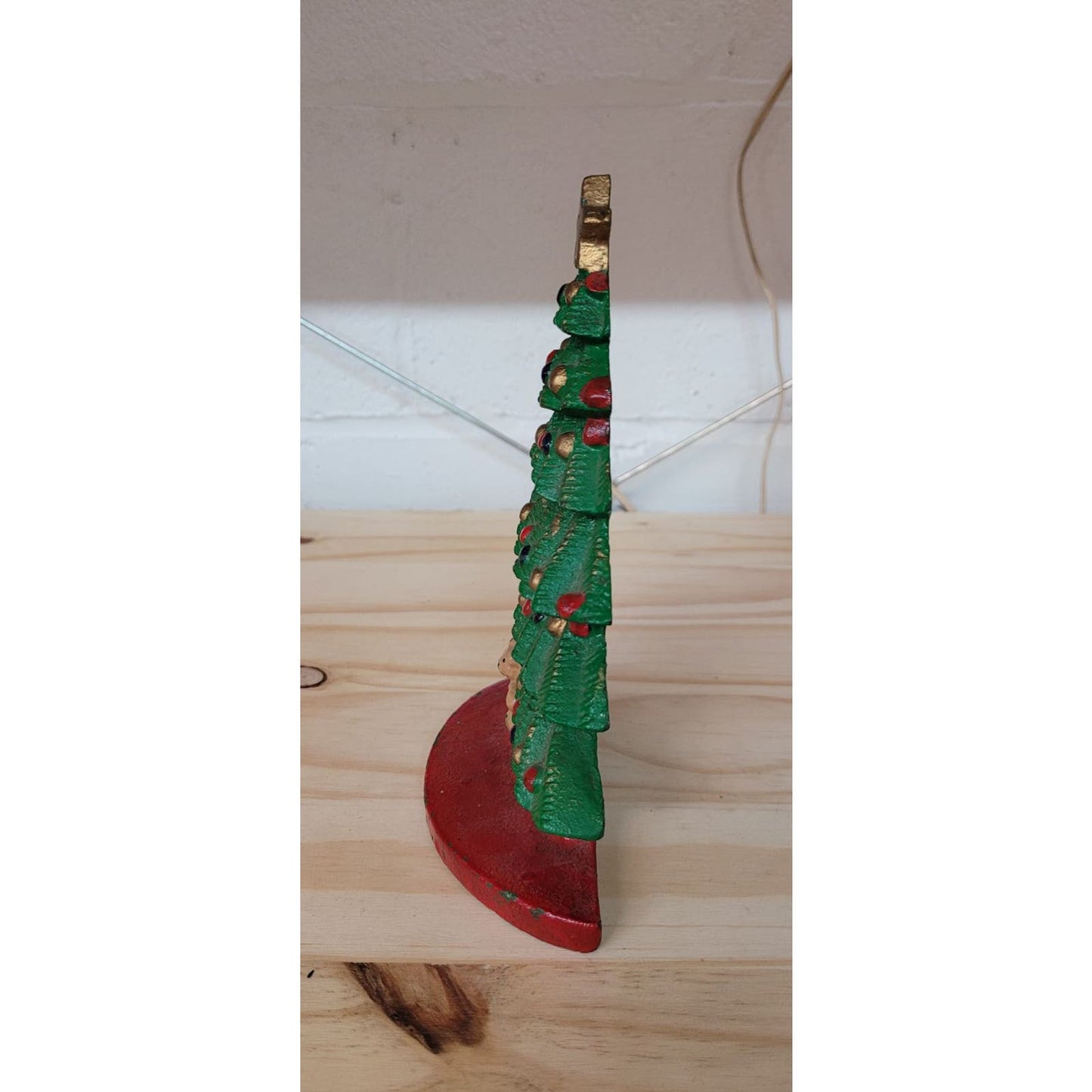 Vintage Cast Iron Christmas Tree Door Stop: Rustic Holiday Charm