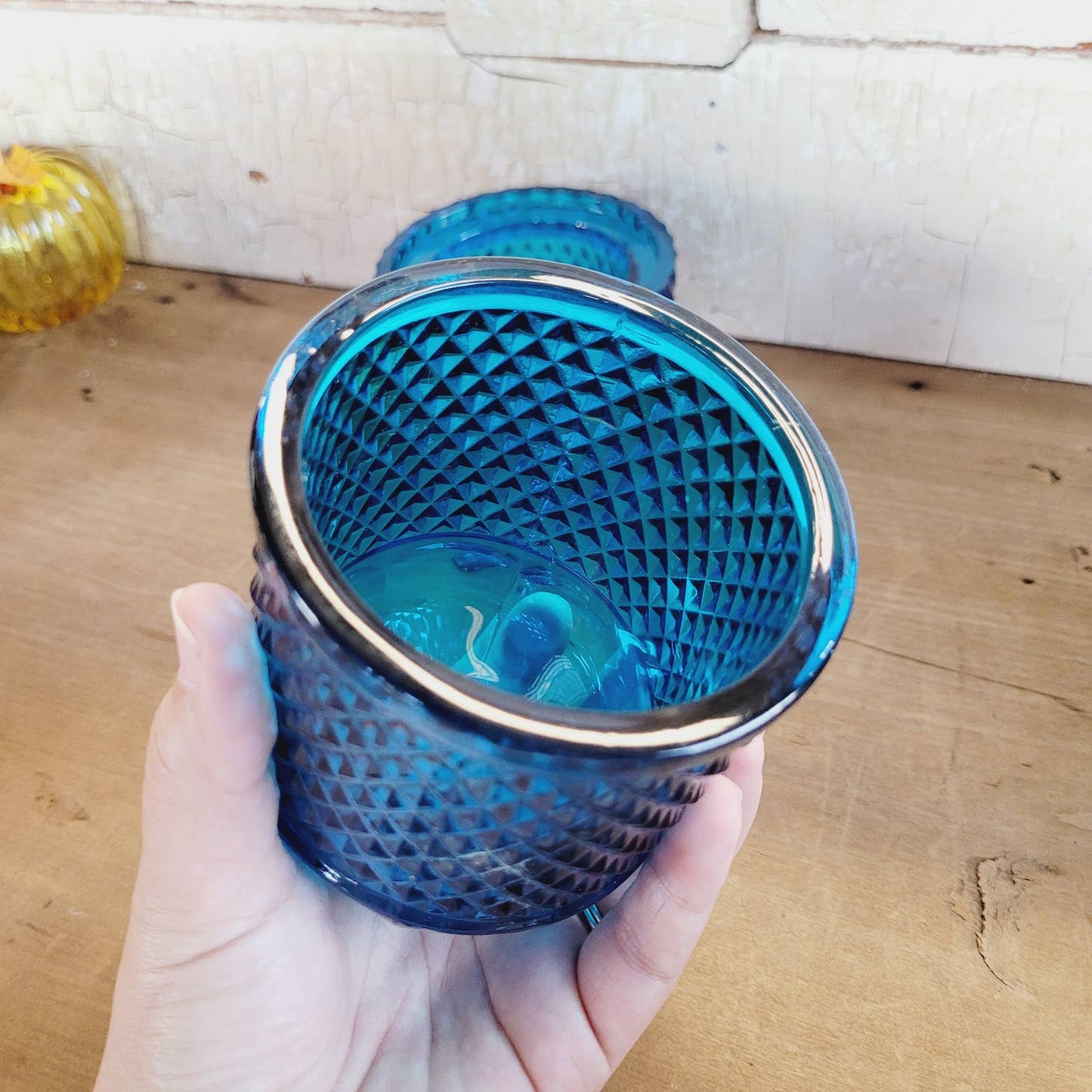 Vintage Viking Glass Blue Diamond Point Fairy Lamp