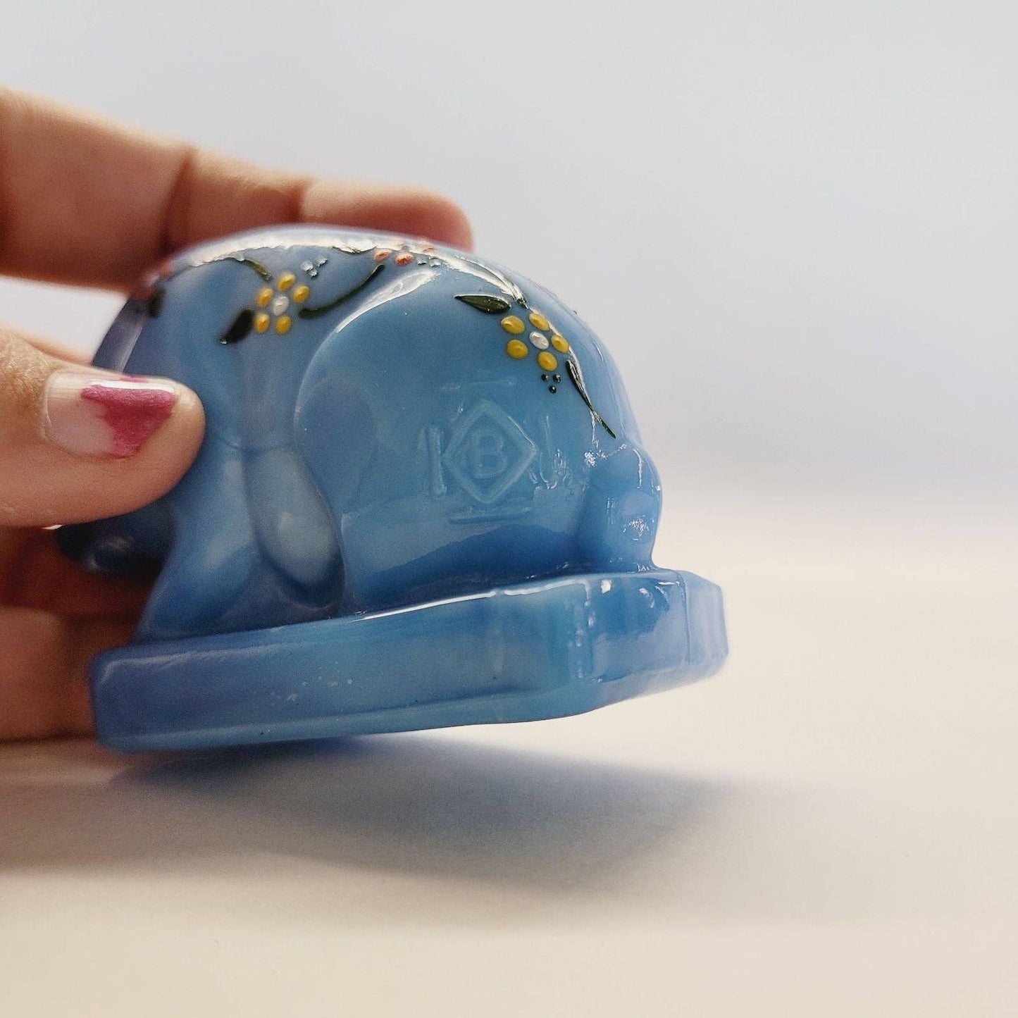 Boyd Glass Pig Handpainted Blue Slag