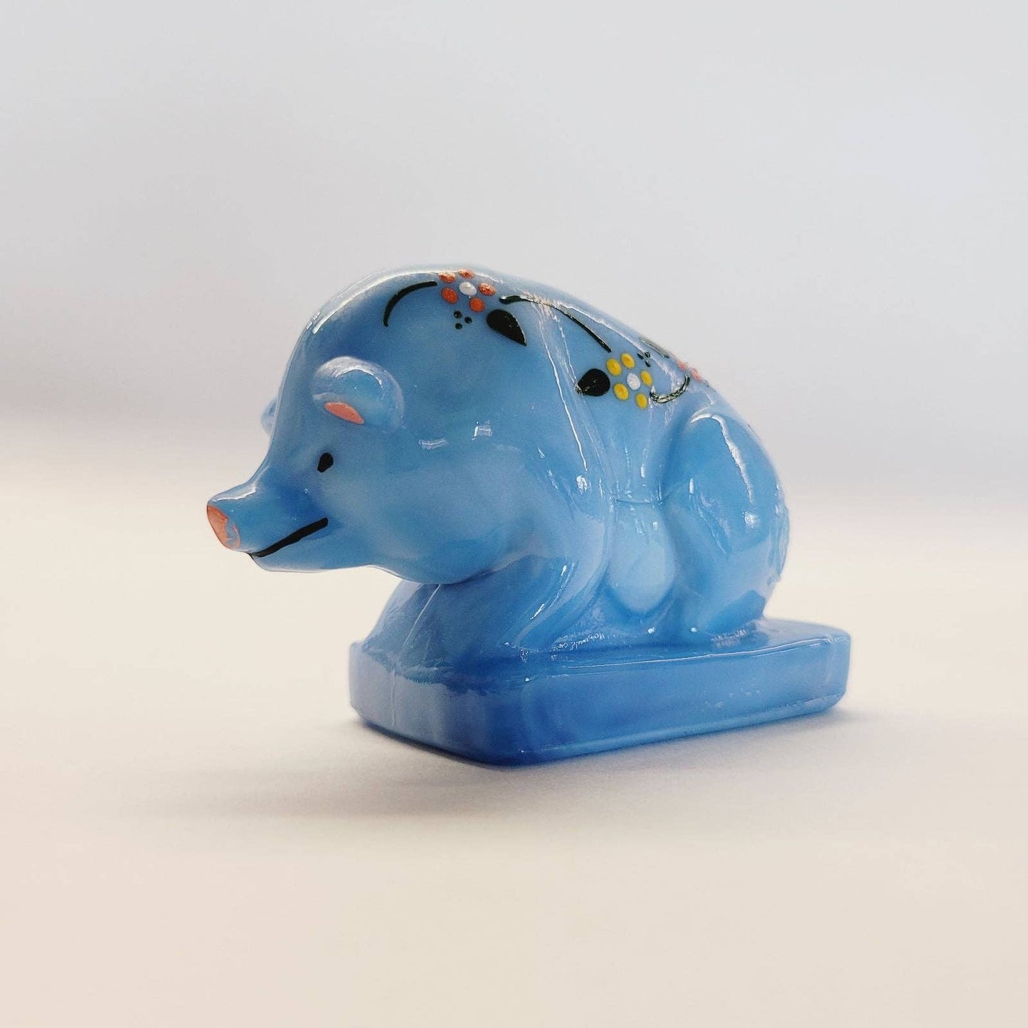 Boyd Glass Pig Handpainted Blue Slag
