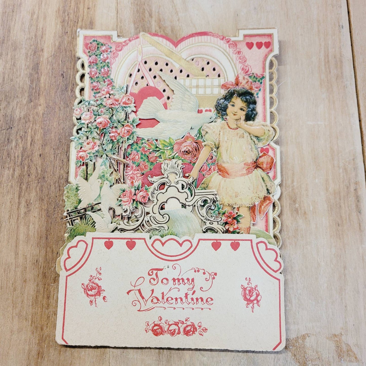 2 Antique Vintage Valentines Cards 3D Honeycomb Victorian Die Cut
