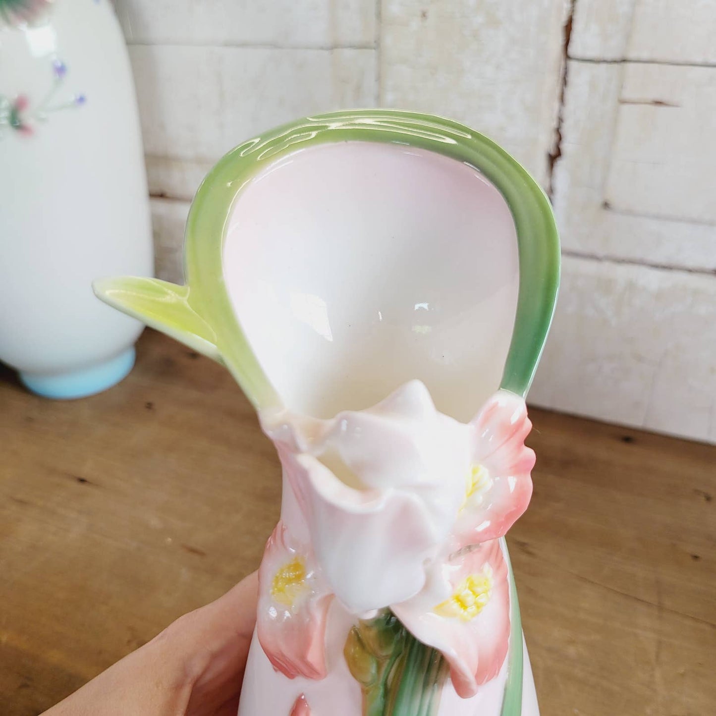 Porcelain Pink Iris Vase - Vintage Floral - Gallant Craft