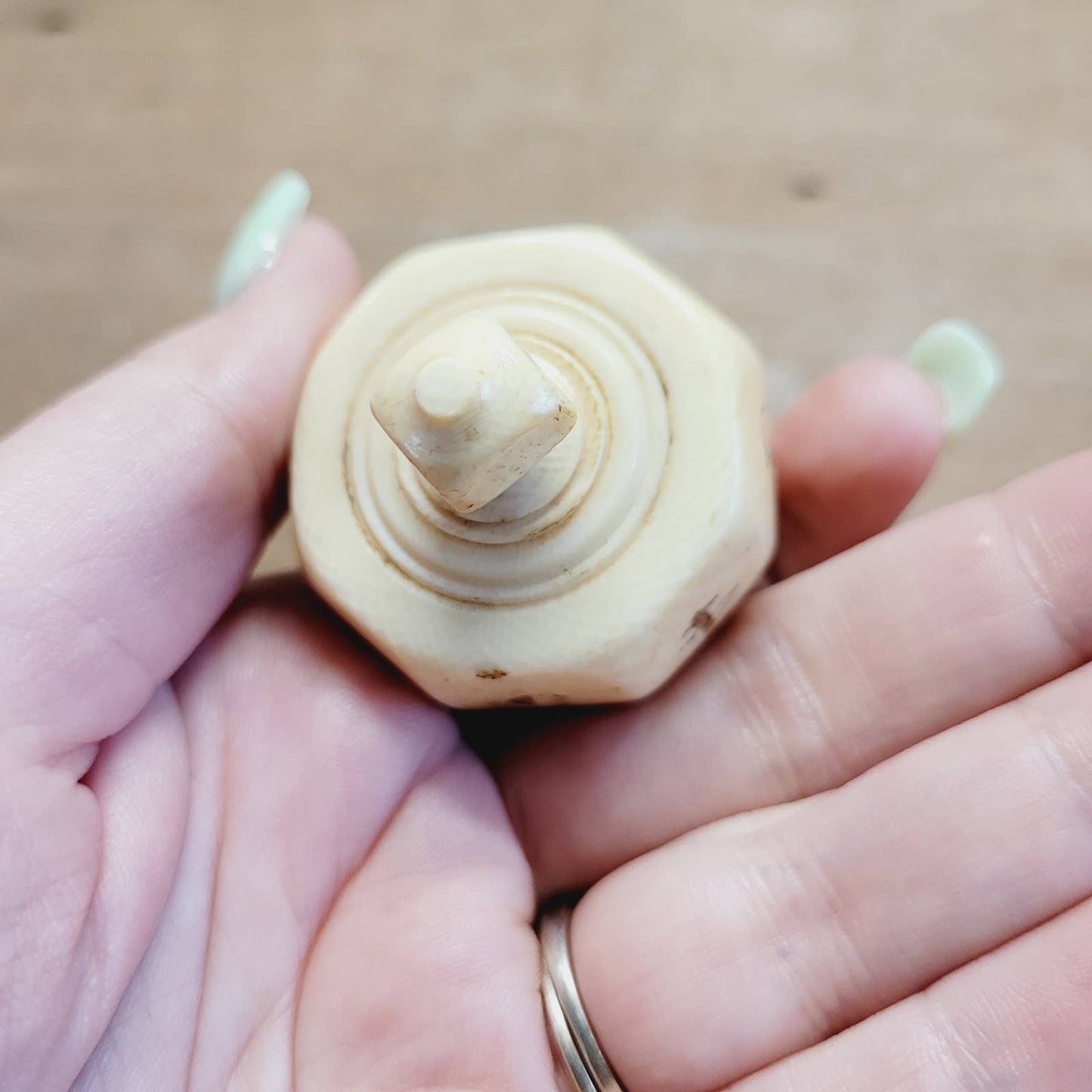 Antique 19thC SPINNING TOP Teetotum Engraved and inked numbers
