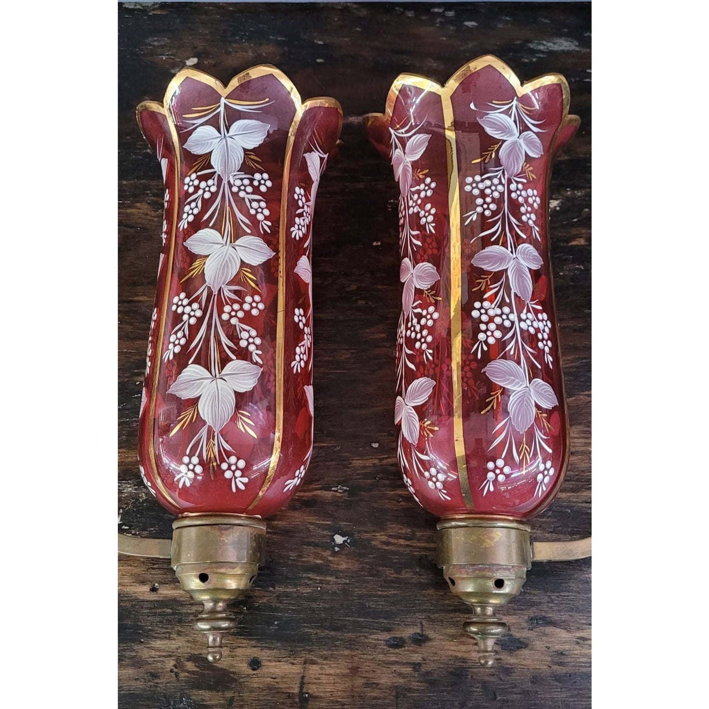 VINTAGE CRANBERRY GLASS WALL SCONCES