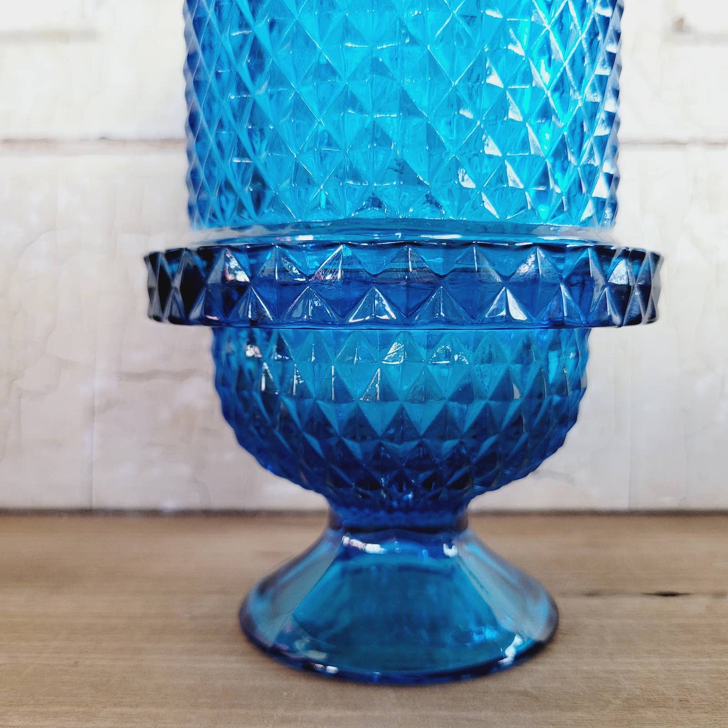Vintage Viking Glass Blue Diamond Point Fairy Lamp