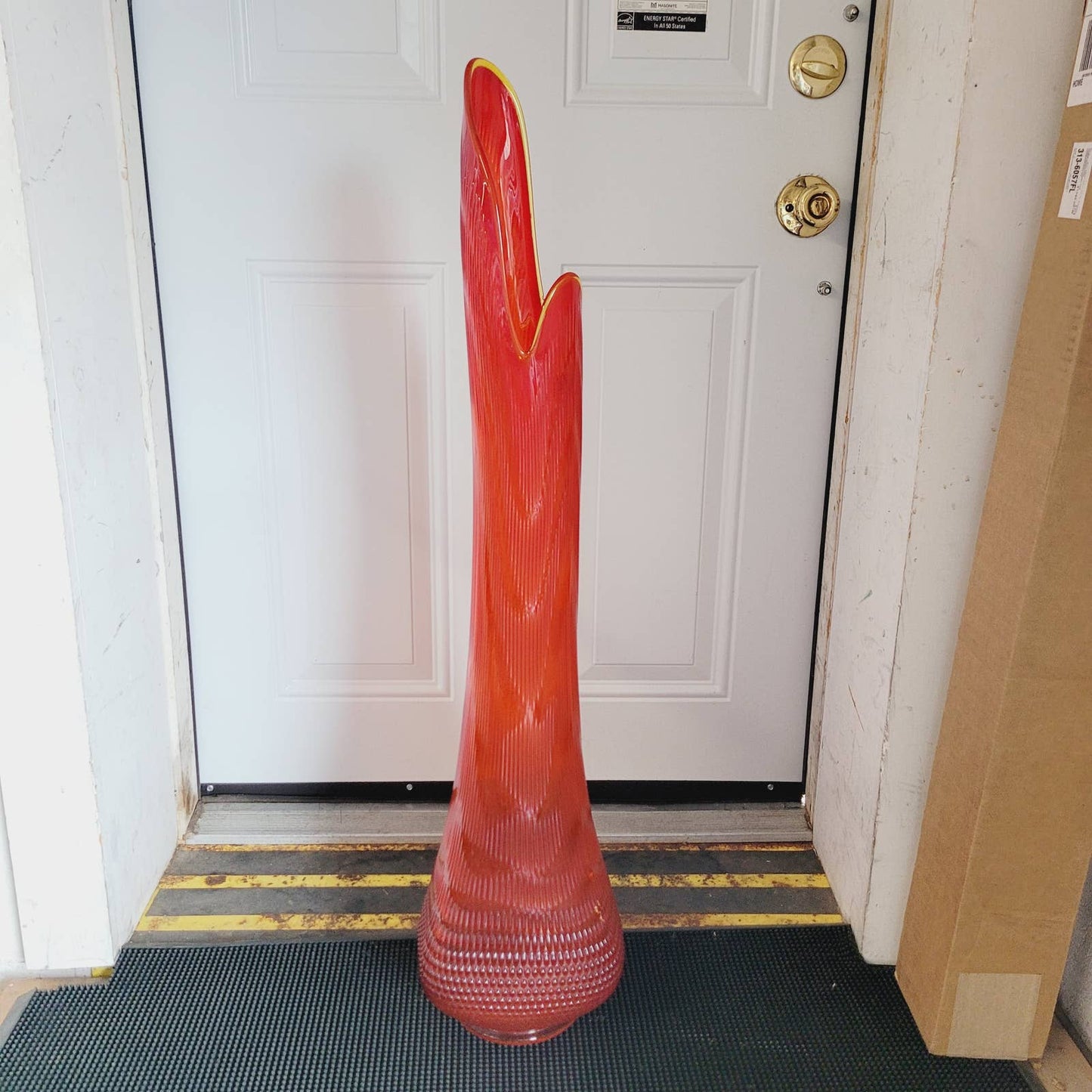 Mid Century 34" LE SMITH Swung Floor Vase Nubby Butt Tangerine AMBERINA