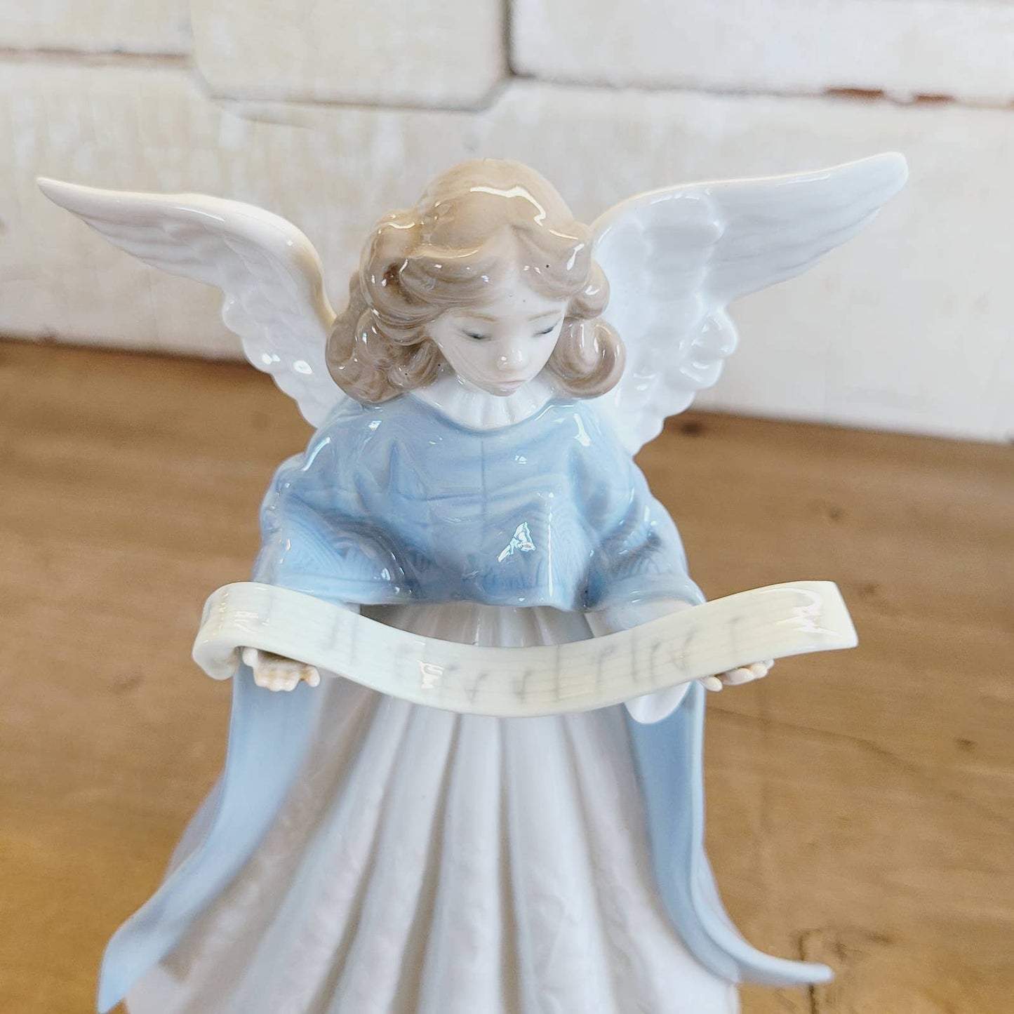 Lladro Angel In Blue With Musical Scroll MINT Figurine Vintage Tree Topper